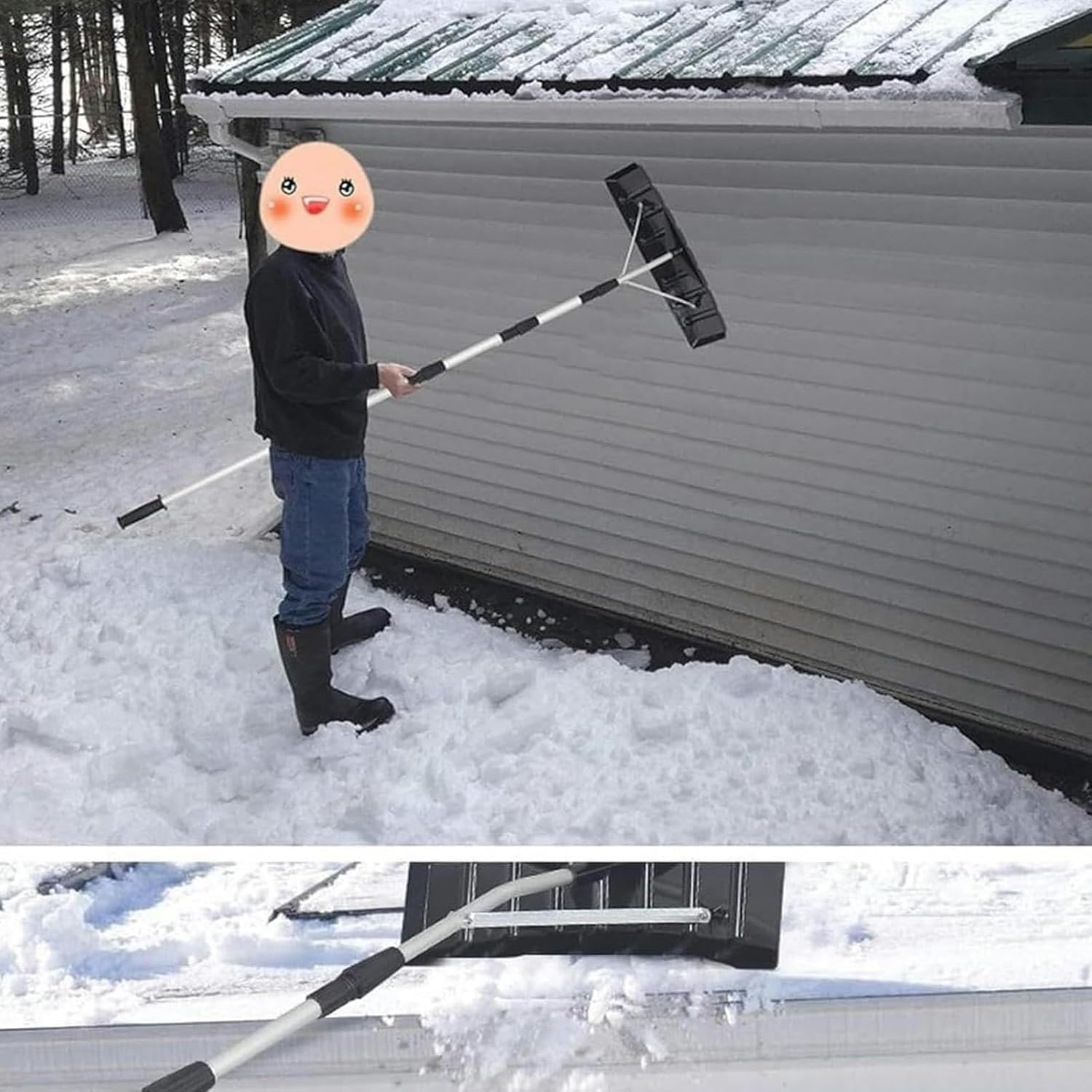 Rastrillo de nieve, herramienta telescópica ligera y ajustable, 6-20 pies, portátil para quitar nieve y escombros, mango antideslizante para una fácil limpieza