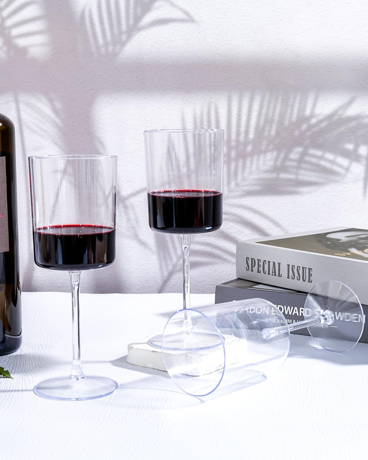 YOUBET 36 Pack Clear Plastic Wine Glasses - 10 OZ Disposable Square Wine Glasses with Stem for Wedding & Party & Anniversary