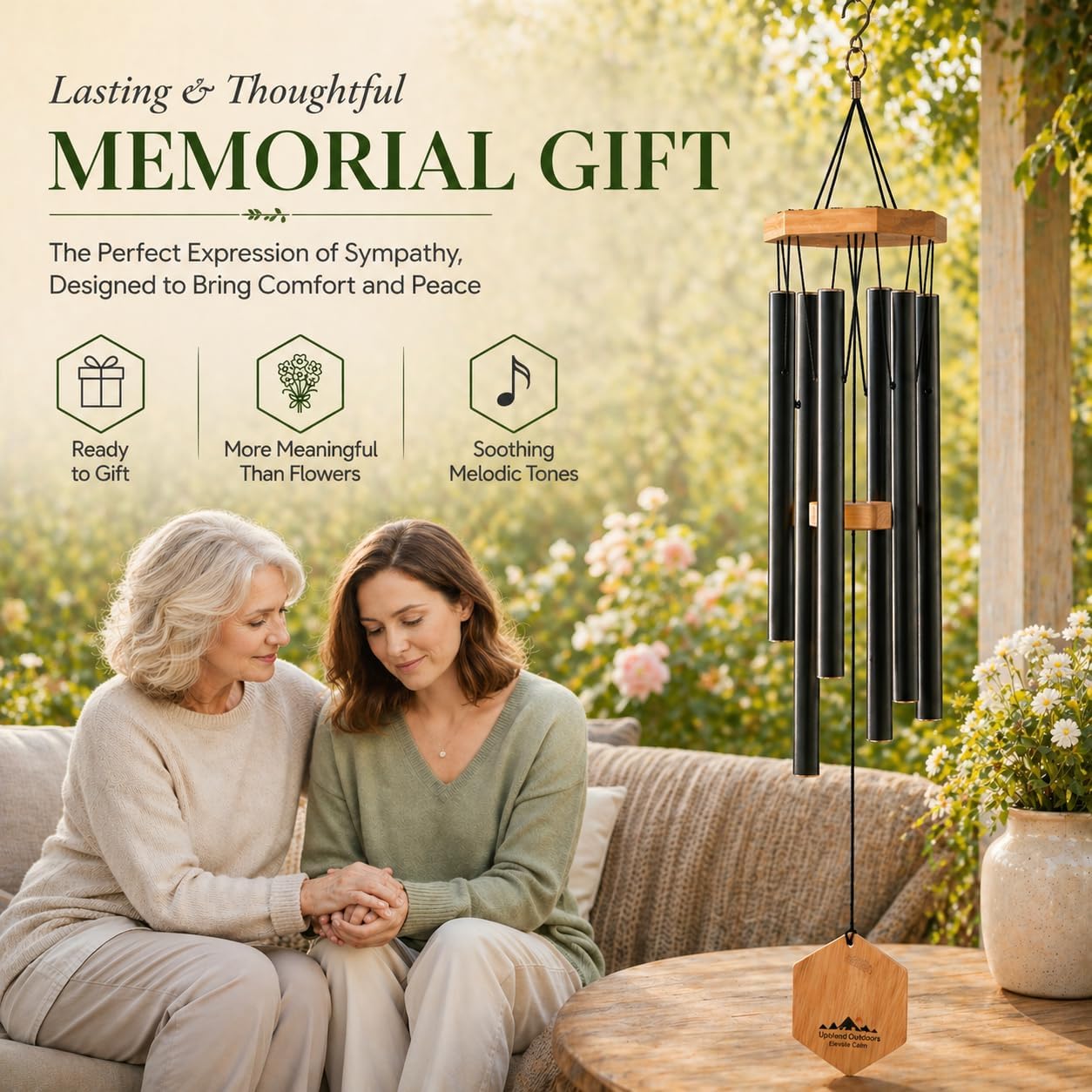 Black Wind Chimes for Outside, 29 Inch Hand Tuned G Major Pentatonic Wind Chime, Memorial Sympathy Gift for Loss of Loved One, Deep Tone Aluminum Bamboo Garden Patio Porch Decor 29