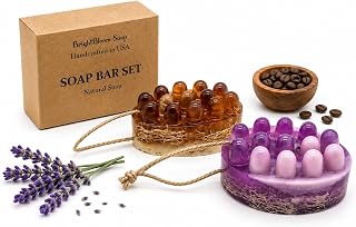Natural Loofah Soap Bar - Handmade Exfoliating Natural Soap with Loofah Inside (Lavender, Coffee), Moisturizing Handmade Soap for Face and Body 3.88 oz Each, 2 Pack