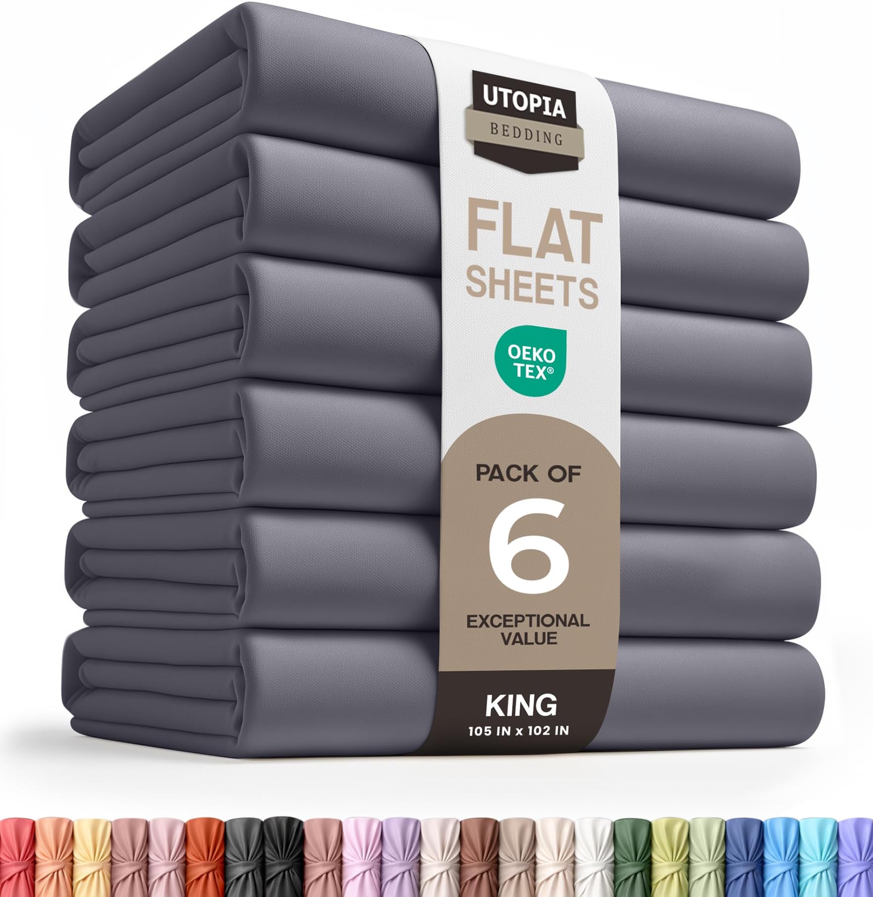 Utopia Bedding Flat Sheets - Pack of 6 - Soft Brushed Microfiber Fabric - Shrinkage & Fade Resistant Top Sheet - Easy Care (King, Grey)