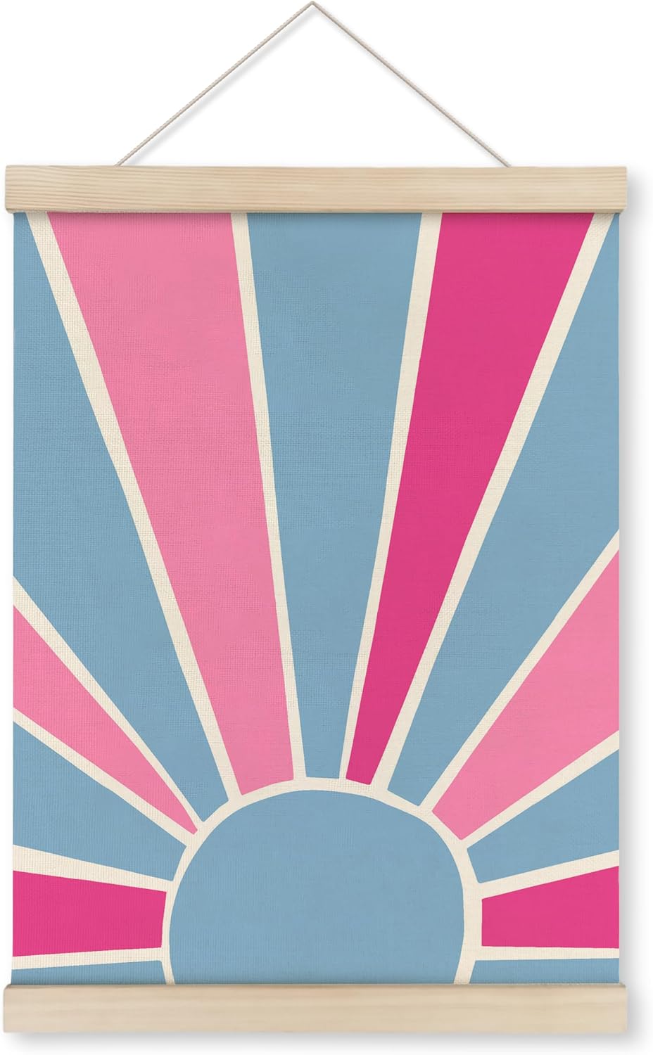 HRQKO Pink Blue Boho Sunshine Poster Hanger Frame, Boho Nursery Decor, Sun Wall Art With Wooden Frames, Bohemian Sun Rainbow Wall Hanging Banner Decor for Nursery Playroom Dorm Kids Room, 12x16 Inch