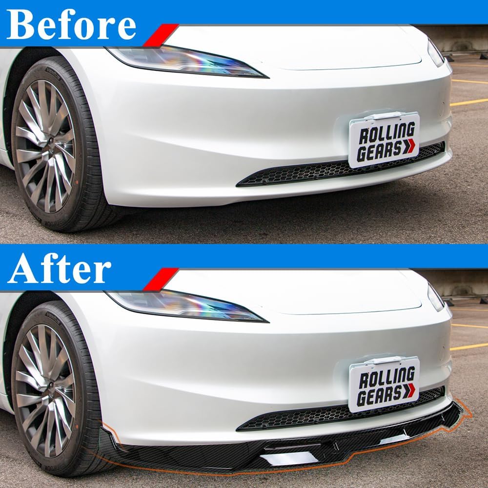 Front Lip Spoiler Compatible with 2024-2026 Tesla Model 3 Highland Front Lip (MK Type), Carbon Fiber Hydro-Dipping
