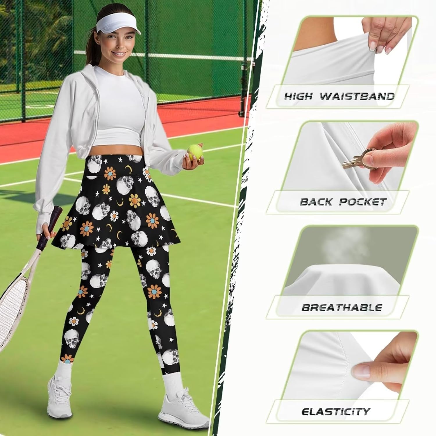 COEQINE Athletic Skirt with Leggings Tennis Skirted for Women Yoga Skirts with Pockets Activewear Plus Size XS-3XL