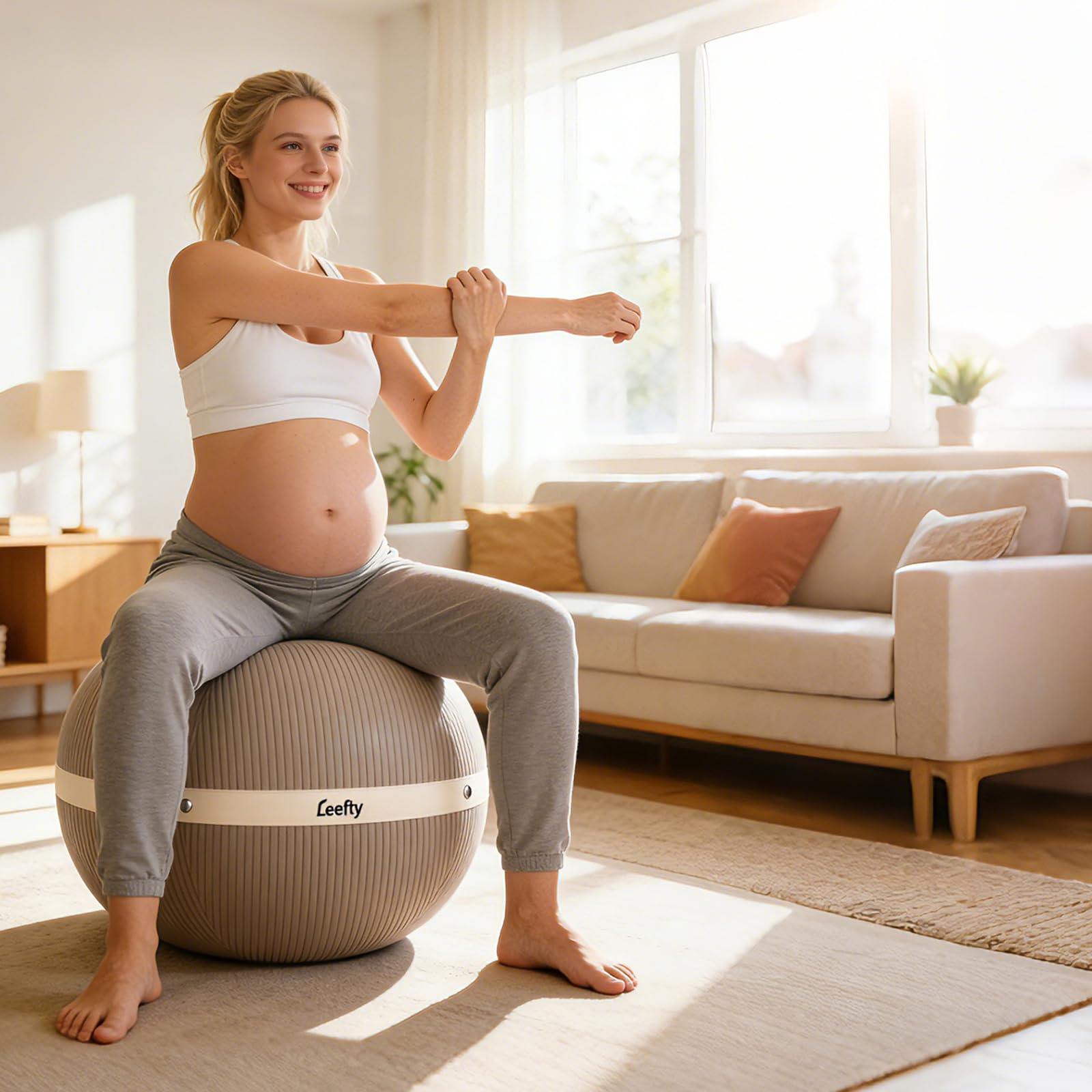 Ballon Chaise de Bureau Ergonomique – Ballon de Yoga 65 cm avec Base Anti-Dérapante-Siège Actif pour Bureau, Grossesse, Fitness &Yoga | Ballon d’Exercice Renforcé Anti-Éclatement