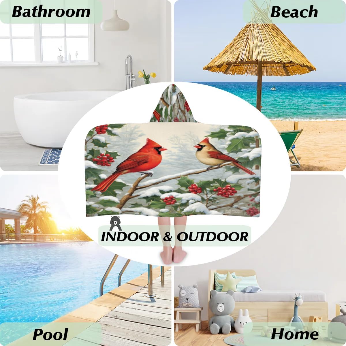 Pardick Kid Bath Towels Wild Birds Branch Kids Towel with Hood for Girls Boys Beach Towel Pool Cover Up Soft Absorbent Toddler Hooded Bath Towel for Shower, Beach, Pool