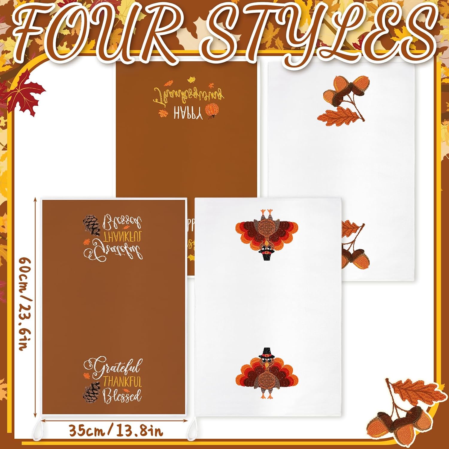 Geyoga 6 Pcs Thanksgiving Hand Towels Cotton Embroidery Bathroom Towels Decor Pumpkin Kitchen Hello Fall Gnome Dish Thanksgiving Day Turkey Tea for Home(Dull Colors,Turkey)