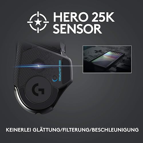 Logitech G502 LIGHTSPEED Wireless Gaming Mouse, HERO 16K Sensor, 16,000 DPI, RGB, Adjustable Weights, 11 Programmable Buttons, Long Battery Life, On-Board Memory, PC/Mac - Black (German Packaging) - 3