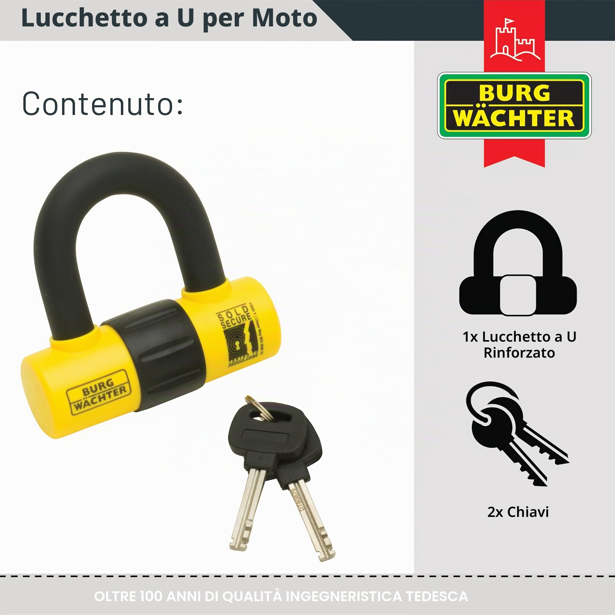 Burg-Wächter 100D Y venduto sicuro oro moto, singolo U Lock
