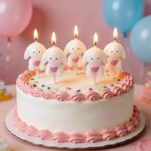 5 Pack Lovely Lop Bunny Shaped Candles with Pink Heart