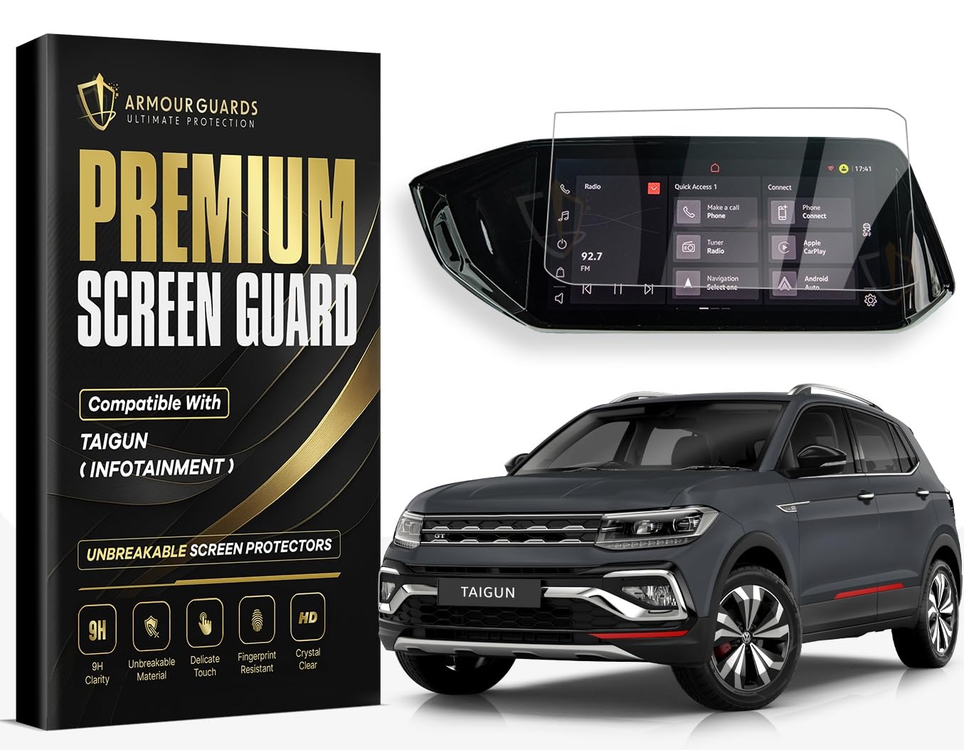 ARMOUR GUARDS VW TAIGUN Car Accessories Navigation or Music System (Stereo) Touch Screen Guard 10.09 Inch (Company Fitted Infotainment System) - Transparent (Glossy Finish)-image-46