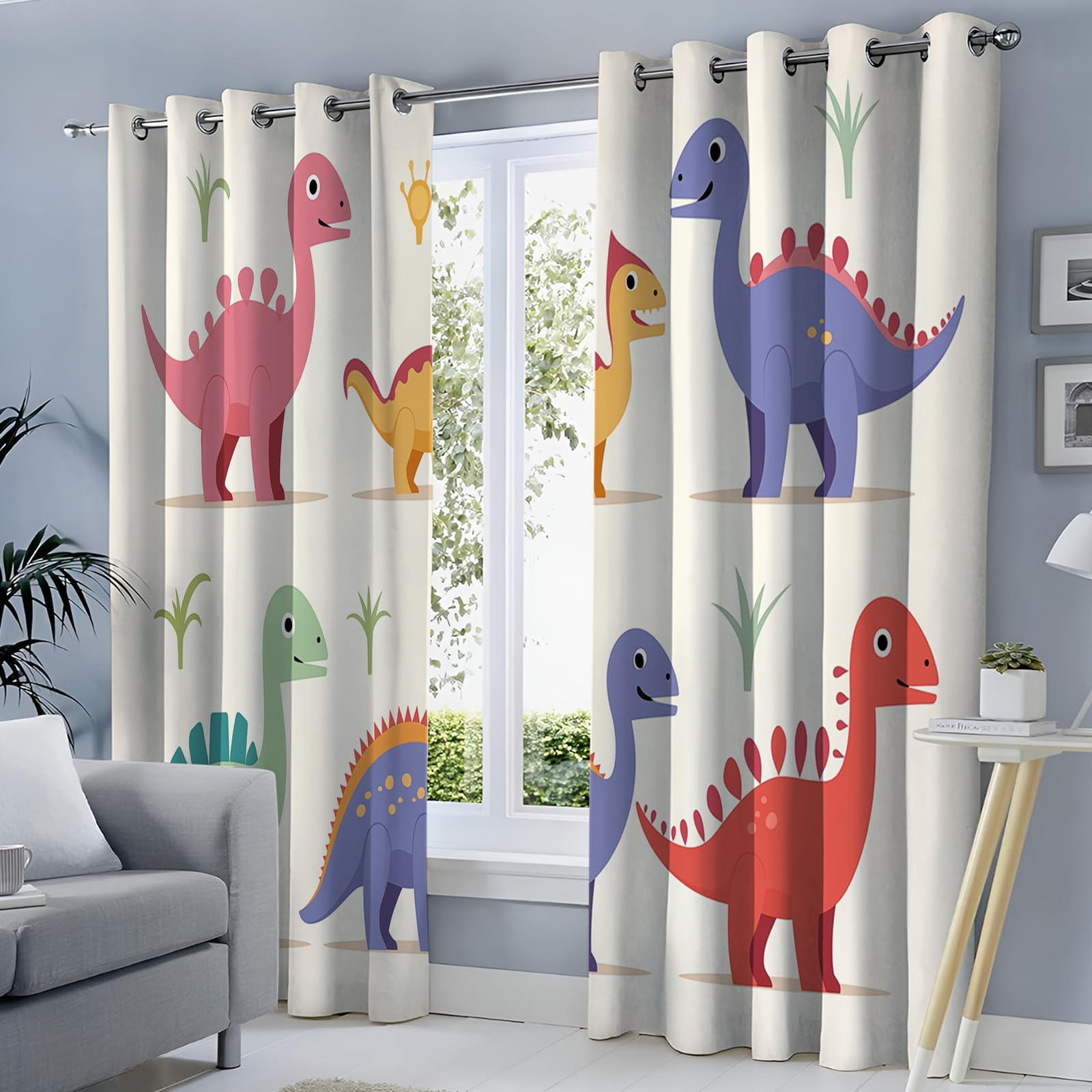 Tenda Oscuranti Per Interni Termoisolante Colore Dinosauro Carino Tende Stampate In 3D Con Passanti Animali Dei Cartoni Animati Camera Da Letto Cucina,132X160Cm