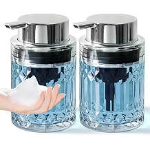RYTOXILO Foaming Soap Dispenser, 2 Pack Clear Glass Foam Hand Soap Dispenser for Bathroom, Refillable 7.8 Fl Oz Foamy Pump Bottle with Plastic Sliver Pump, Modern Dish Soap Foam Dispenser Container