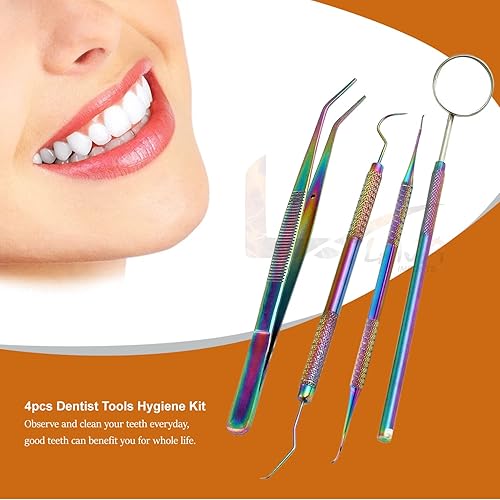 Miniatura 6 de Kit de higiene de herramientas para dentistas, incluye removedor de raspador de tarter, 4 púas dentales, pinzas dentales y espejo bucal, color
