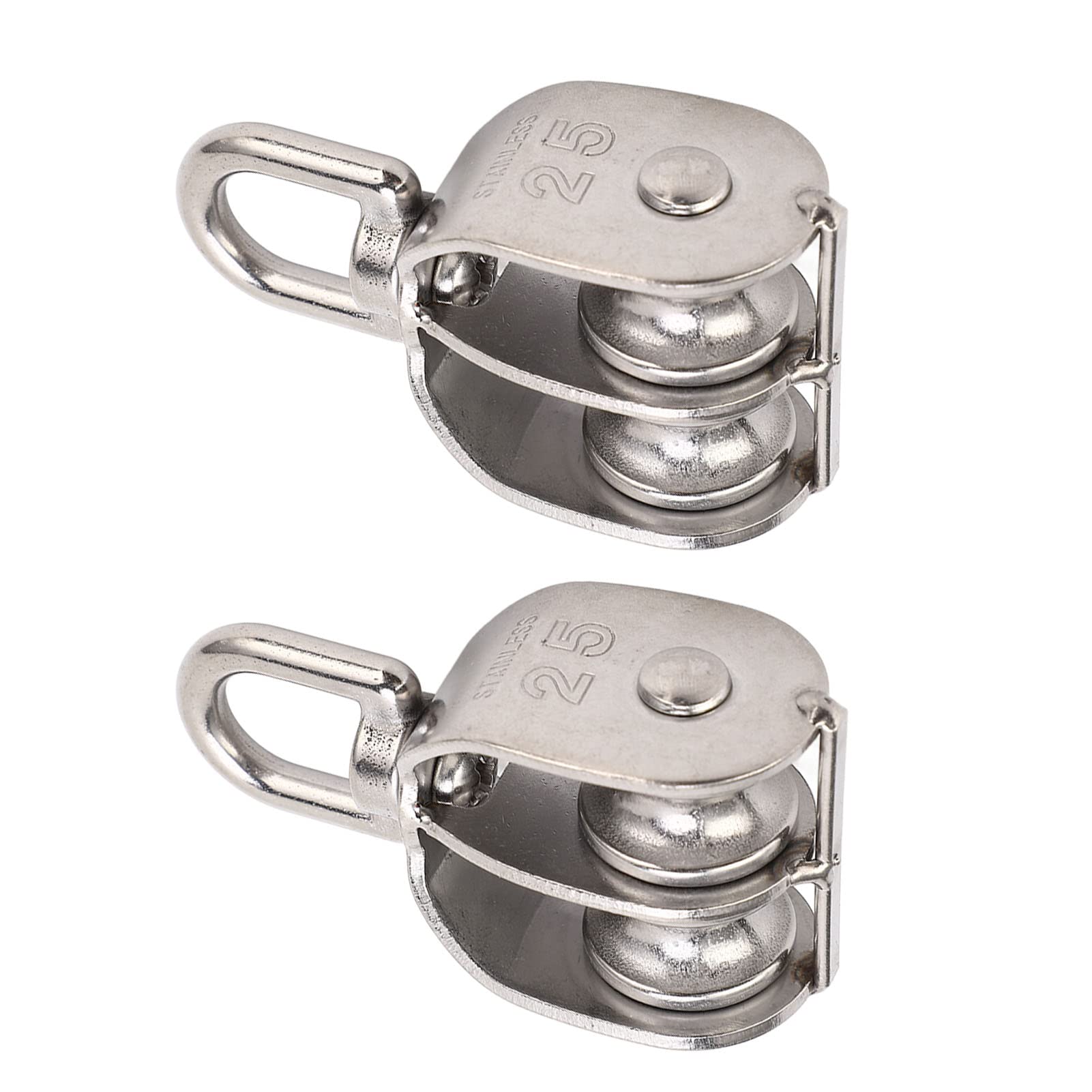 Poleas Dobles de Acero Inoxidable M25, 2 Piezas, Capacidad 150 Kg, Ruedas Giratorias para Campamento y Caminata