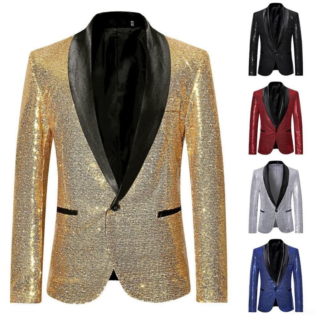 X35 - Traje para hombre, chaqueta blazer con lentejuelas, estilo europeo, chaqueta de rendimiento para discoteca, banquete, formal, para fiesta en escenario