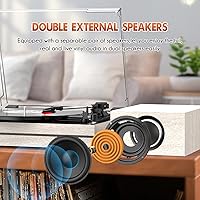 Vista 2 de Tocadiscos para vinilos con altavoces externos, transmisión por correa, tocadiscos retro para discos de vinilo, altavoces estéreo duales
