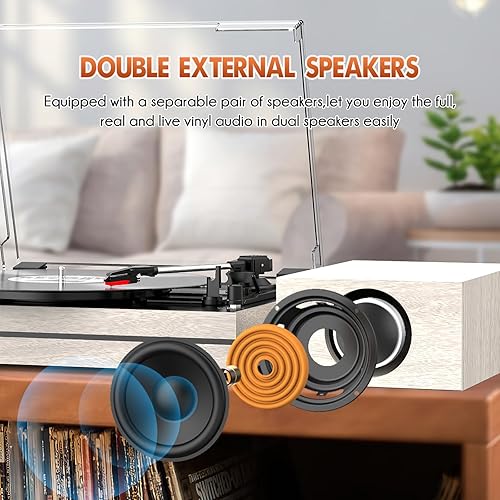 Miniatura 2 de Tocadiscos para vinilos con altavoces externos, tocadiscos retro para discos de vinilo, altavoces estéreo duales, reproductores de vinilo LP,