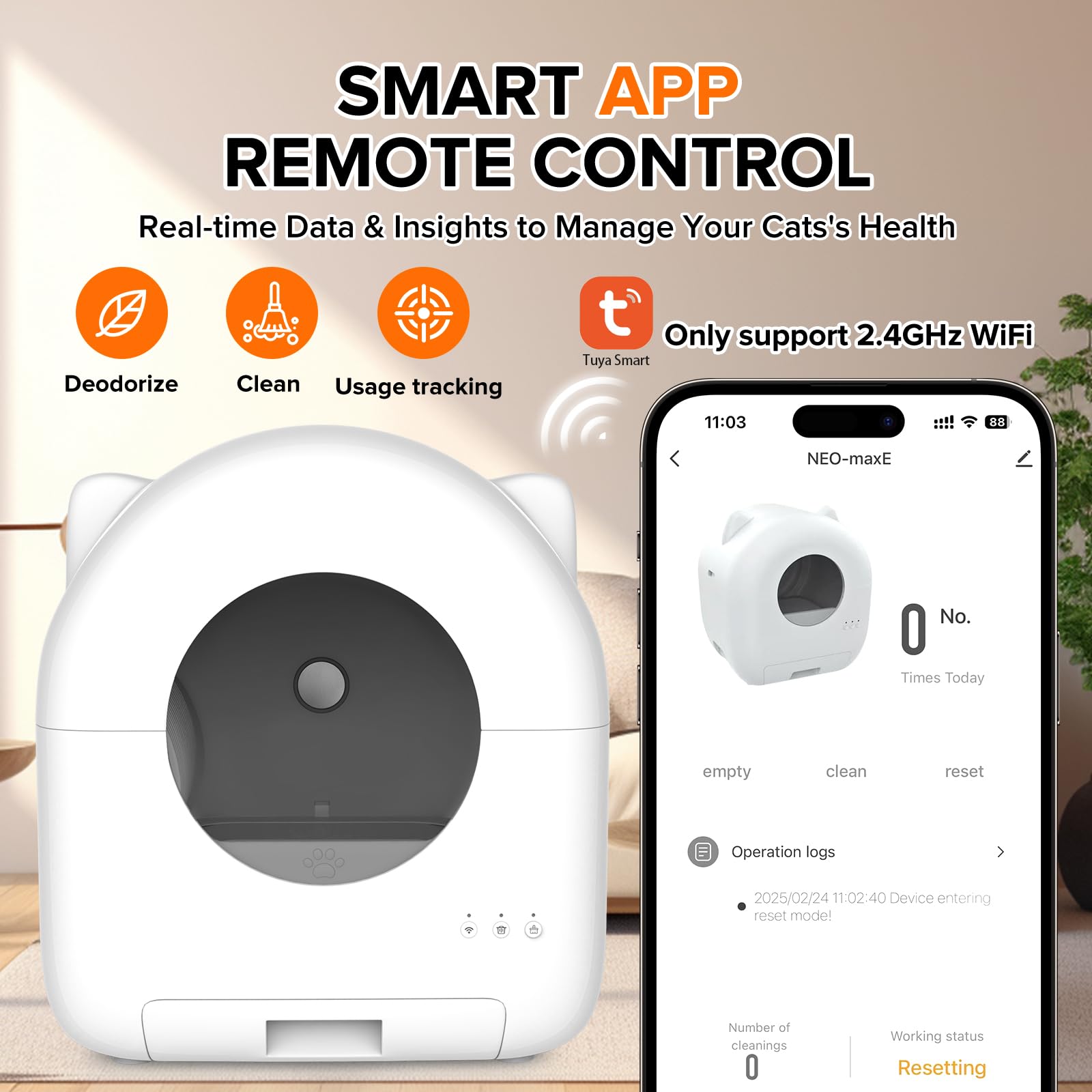 Self Cleaning Litter Box, Large Capacity Automatic Cat Litter Box Self Cleaning for Cats - App Control Safety Protection with Trash Bags, Deodorizer and Cleaning Brush