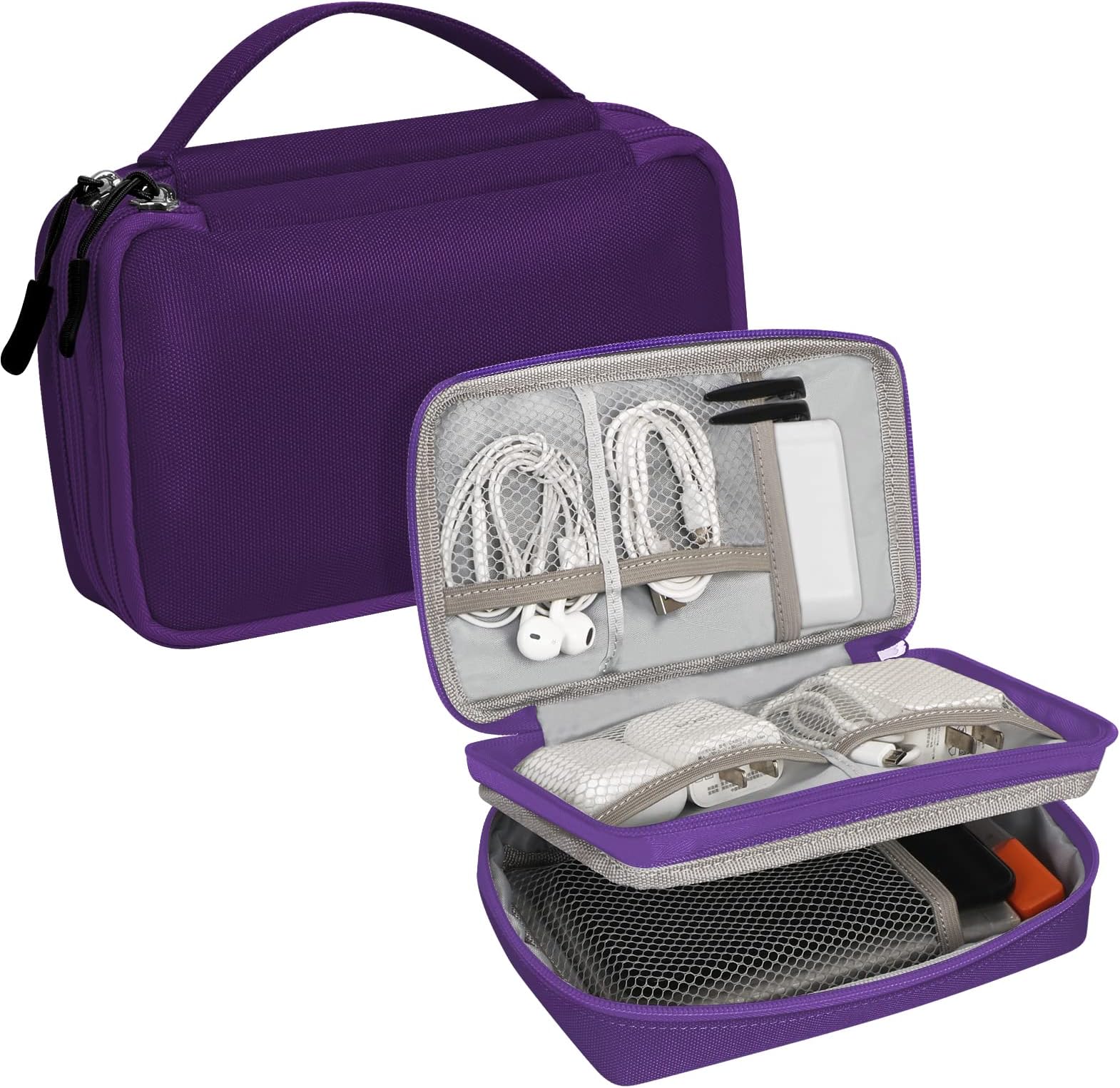 FYY Electronic Organizer, Travel Cable Organizer Bag Pouch Electronic Accessories Carry Case Portable Waterproof Double Layers All-in-One Storage Bag for Cable, Charger, Phone, Hard Drive, S-Purple