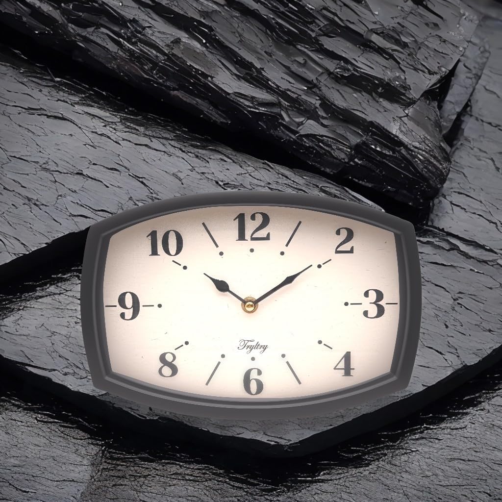 Wall Clock Black Retro Rectangular Clock Metal Wall Clocks Battery Operated Old Design Style for Kitchen, Living Room or Office Small Black Rectangle