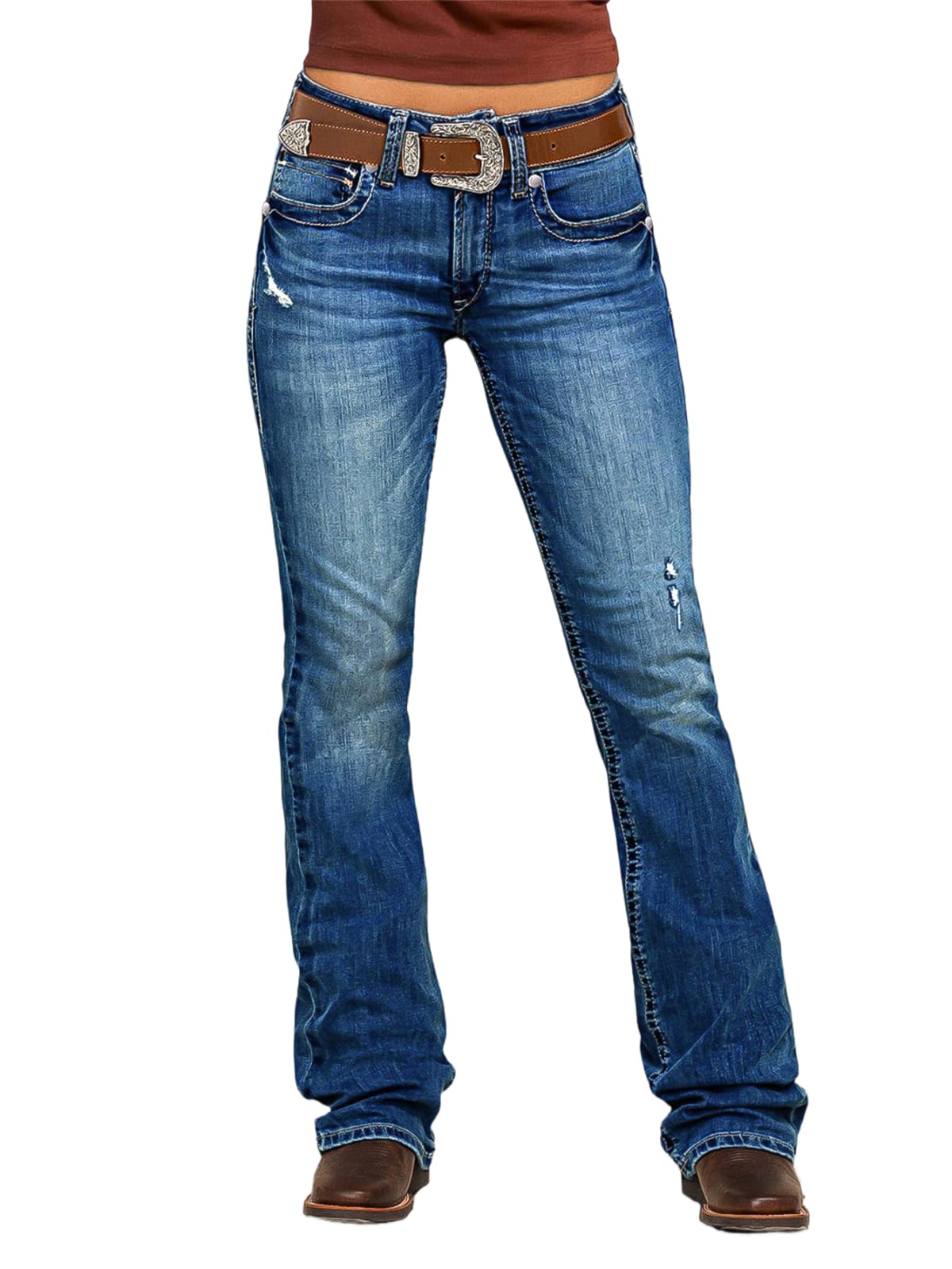 Flamingals Bootcut Jeans for Women Mid Rise Stretchy Ripped Western Distressed Jeans