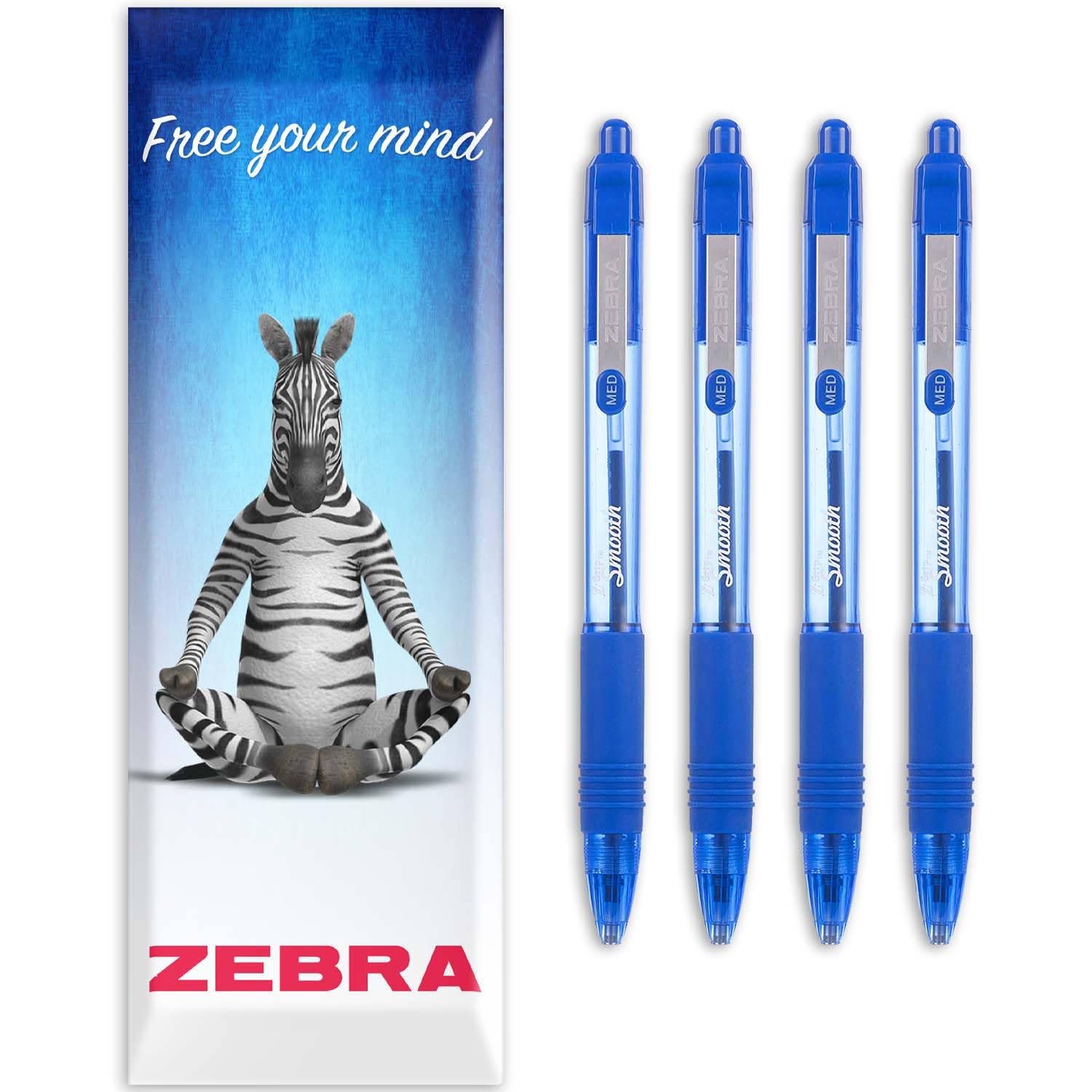 Zebra Z-Grip Smooth Ink Retractable Ballpoint Pen - 1.0mm Nib - Pack of 4 Pens - In Envelope Gift Packaging (Blue) — image 1