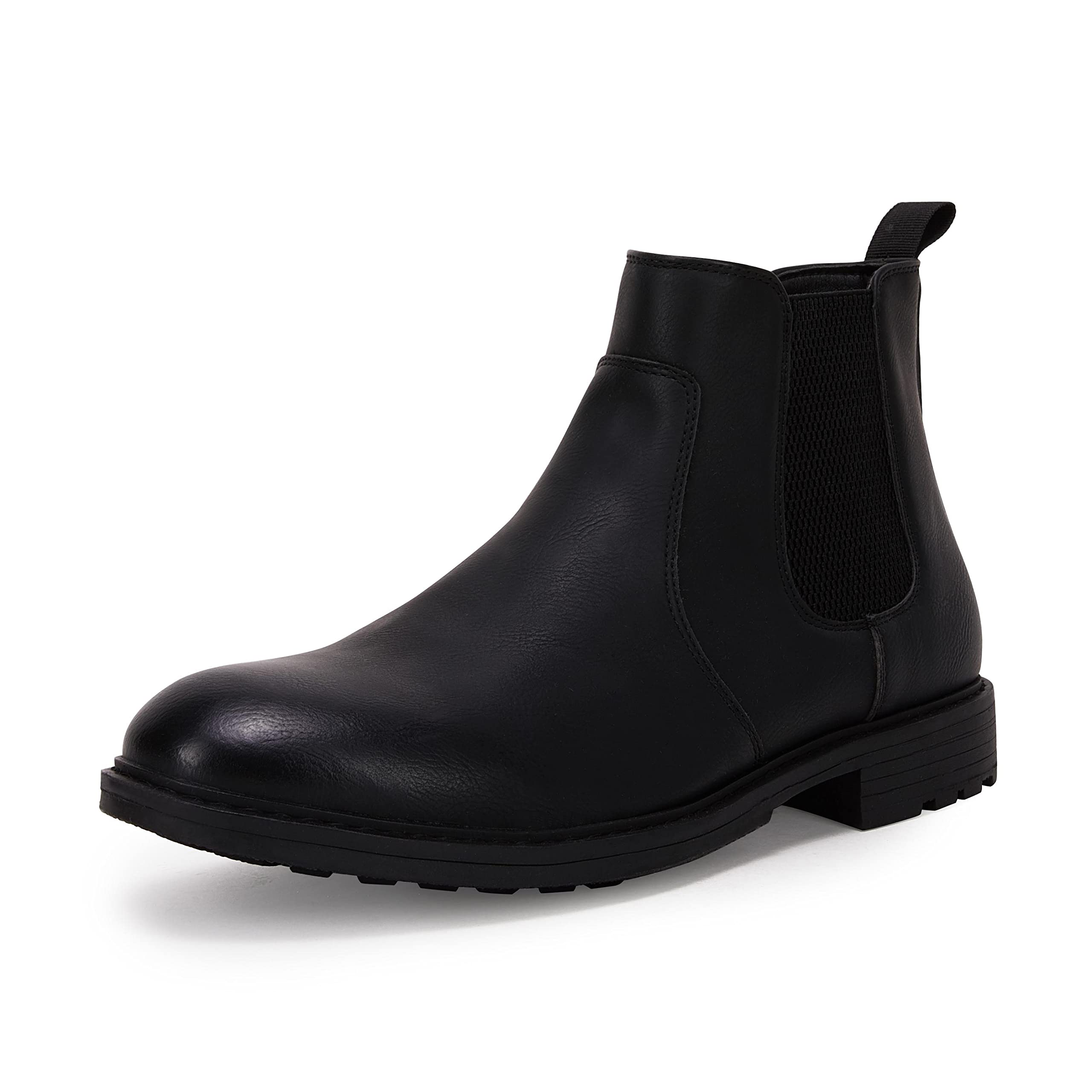 CoutgoMen's Ankle Boots Chelsea Round Toe Slip on Waterproof Faux Leather Classic Dress Booties for Men