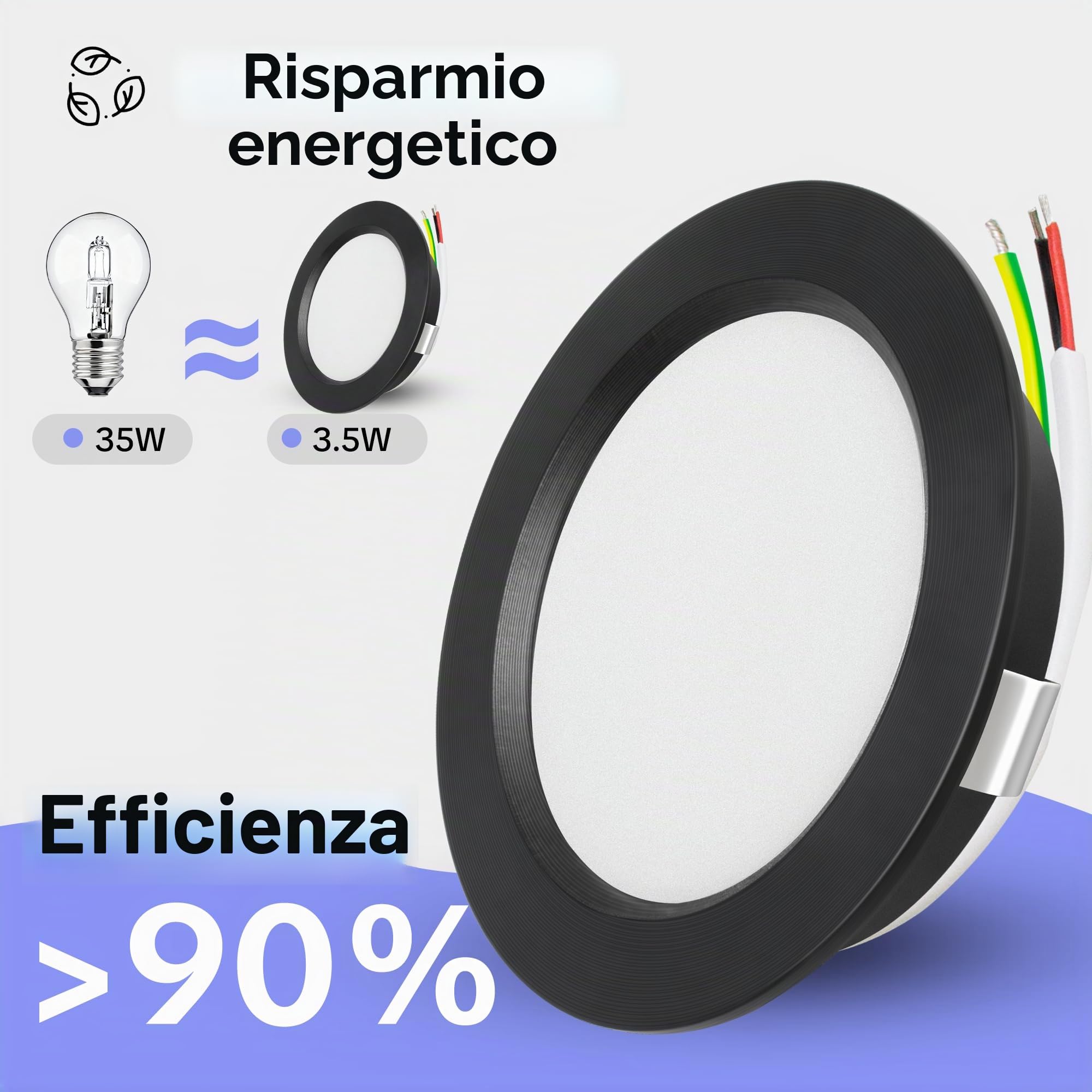 Set di 3 Faretti LED da Incasso per Cartongesso 220V, 3.5W Alluminio Faretto da Incasso 3000K 4000K 6000K, 300LM IP44 Faretti LED Soffitto Foro 55-58mm e 12mm Ultrapiatto per Bagno, Nero