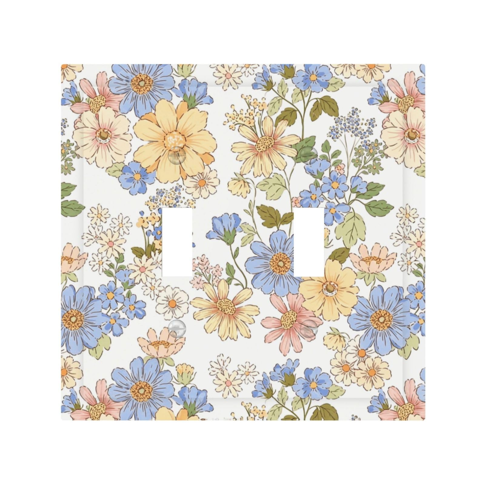 Dwbguo Decorative Light Switch Plate Covers Vintage Pastel Floral Wildflower 2 Gang Wall Plate Unique Double Toggle Boho Botanical Daisy Flower Double Light Switch Covers for Bedroom Bathroom Home