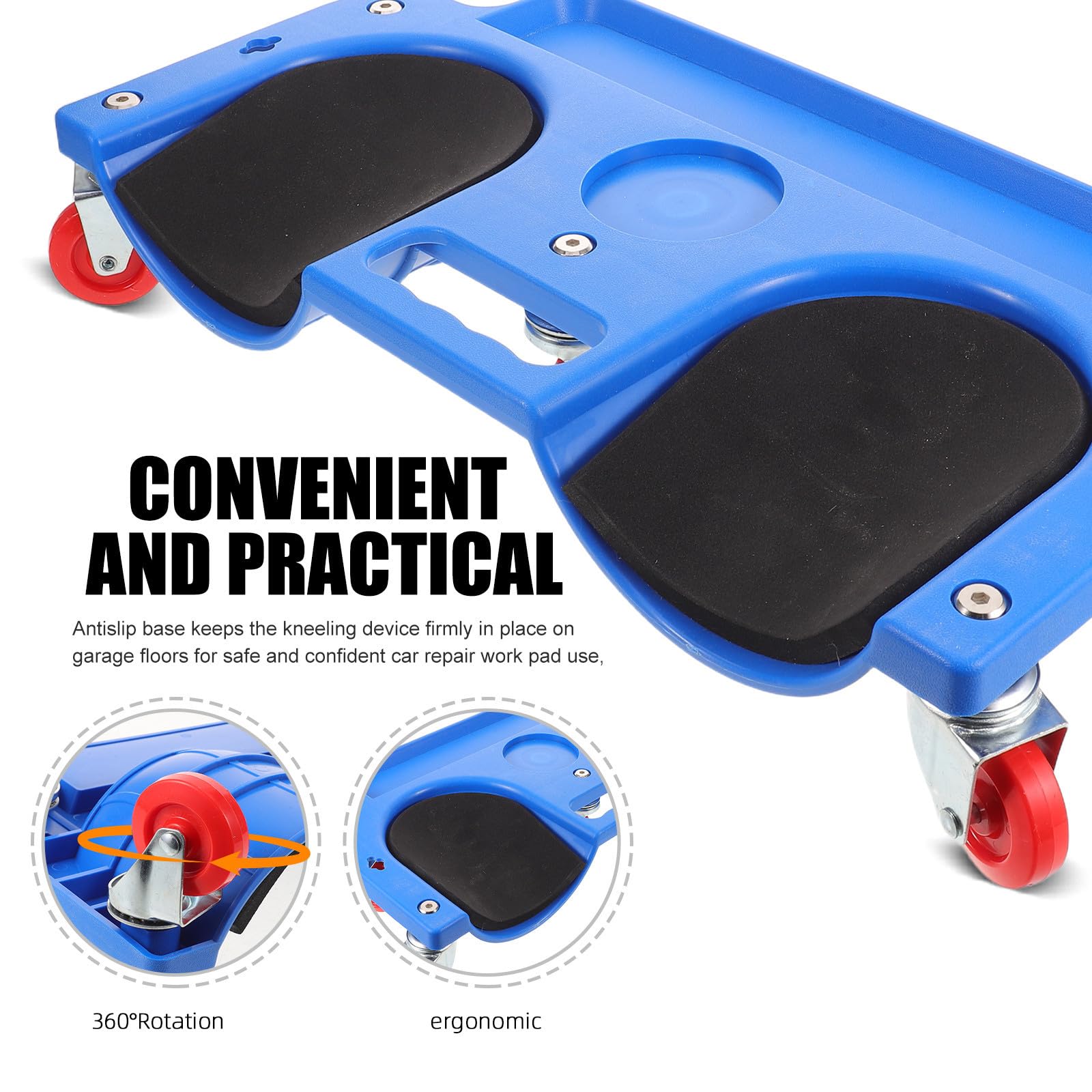 Hemobllo Rodilleras Rodantes para Reparación de Automóviles con Cojín de Esponja, Plataforma Móvil de PE y Metal, Ruedas Suaves para Trabajo Cómodo y Movilidad Plegable