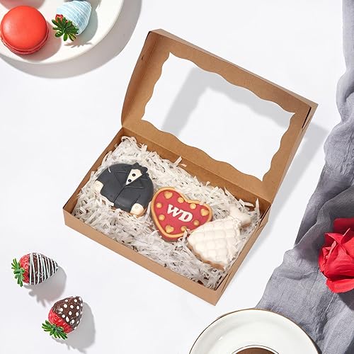 Miniatura 2 de RomanticBaking Paquete de 50 cajas de galletas de color marrón de 7 x 4 38 x 1 pulgadas, cajas de galletas de pastelería, cajas de embalaje para