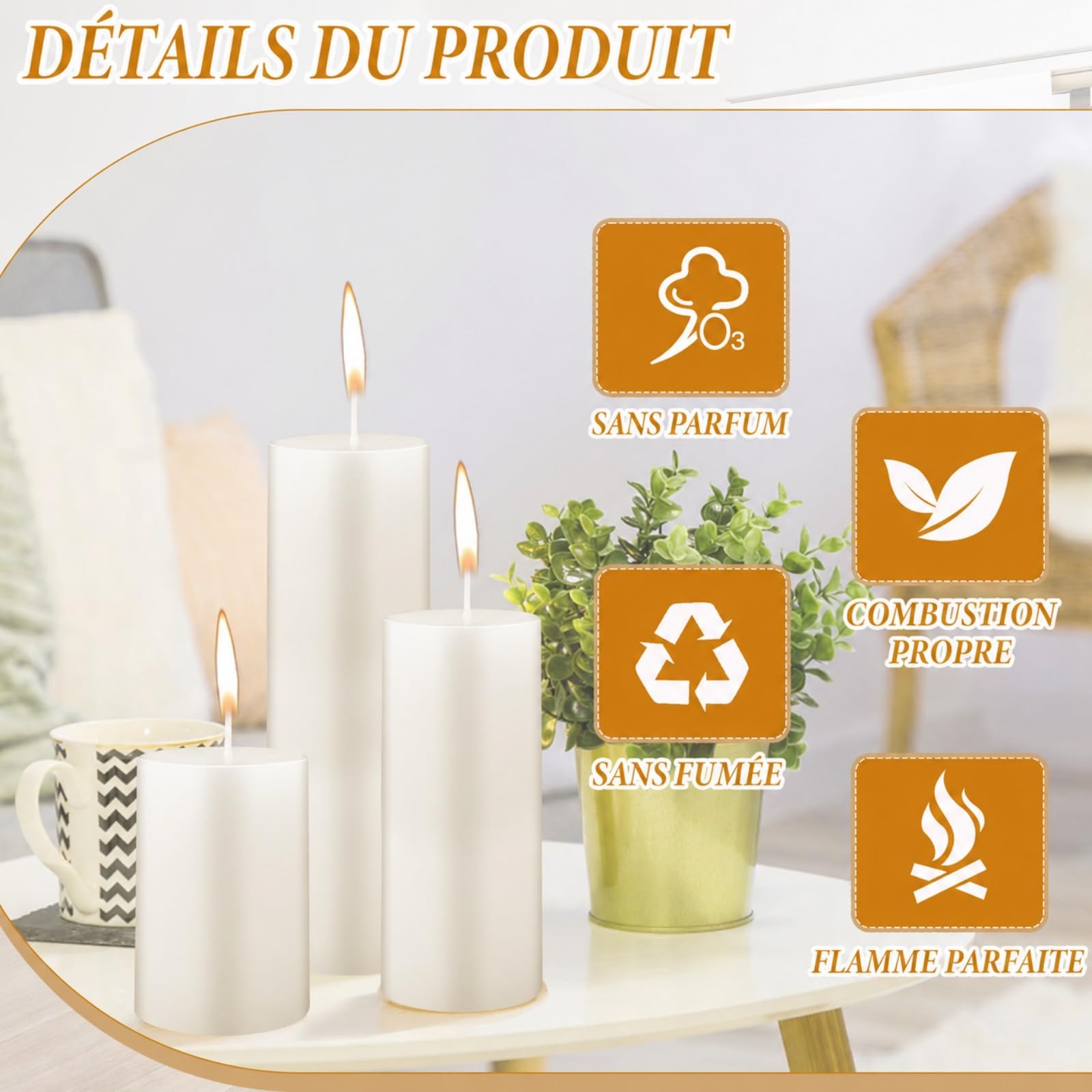 Lot de 18 Bougies Piliers Ivoire en 3 Tailles, Bougie Pilier Blanche Non Parfumée pour Mariage, Église et Décoration de Table, Bougies Cylindriques Anti-Goutte Longue Durée