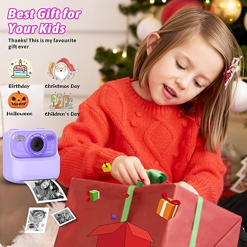 Miniatura 6 de Cámaras digitales instantáneas para niños y niñas, cámara digital selfie HD de doble lente 1080P con papel de impresión y tarjeta de 32G, regalos de