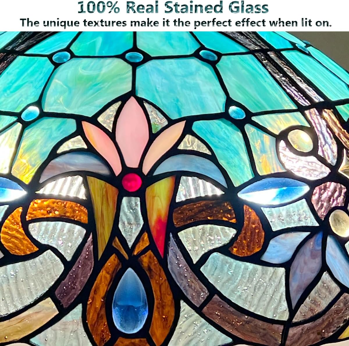 Tiffany Table Lamp with NightLight,16 inch Green Large Stained Glass Table Light,Antique Style 3-Lights Desk Lamp for Living Room Bedroom Office