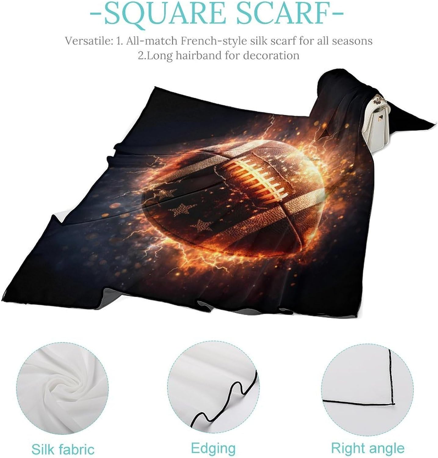 Ice Flame Rugby Silk-Like Square Scarf for Women Vintage Printed Neck Scarf Bandanas Hair Scarves