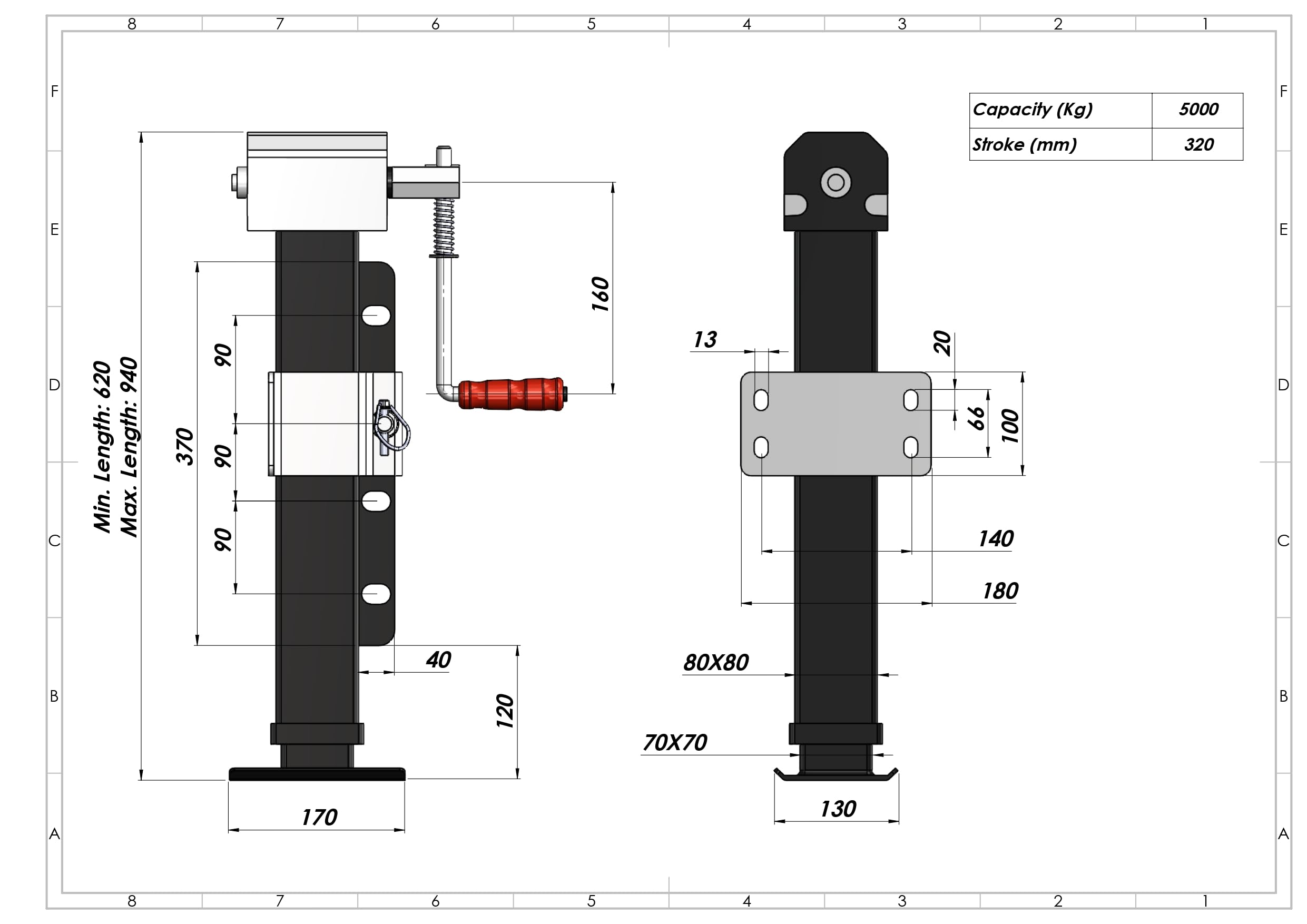 Spare Parts Holland - Piedi di supporto con cambio per rimorchi, supporto/dispositivo di supporto per rimorchi (5000 Kg)