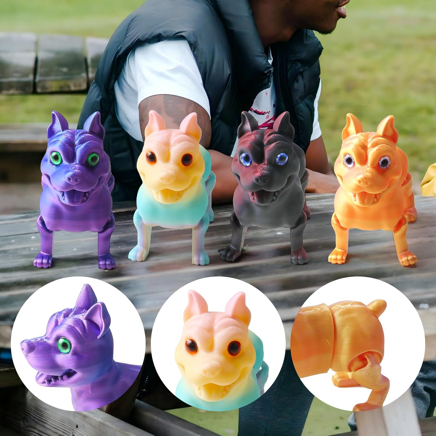 3D Printed Dog Model, Multi Color Flexible Animals Toy Statue, 3D Printed Cute Pet Toy, Movable Joints, Festival Gifts, Fidget Toys for Executive Home Office Decor (Red-Black)