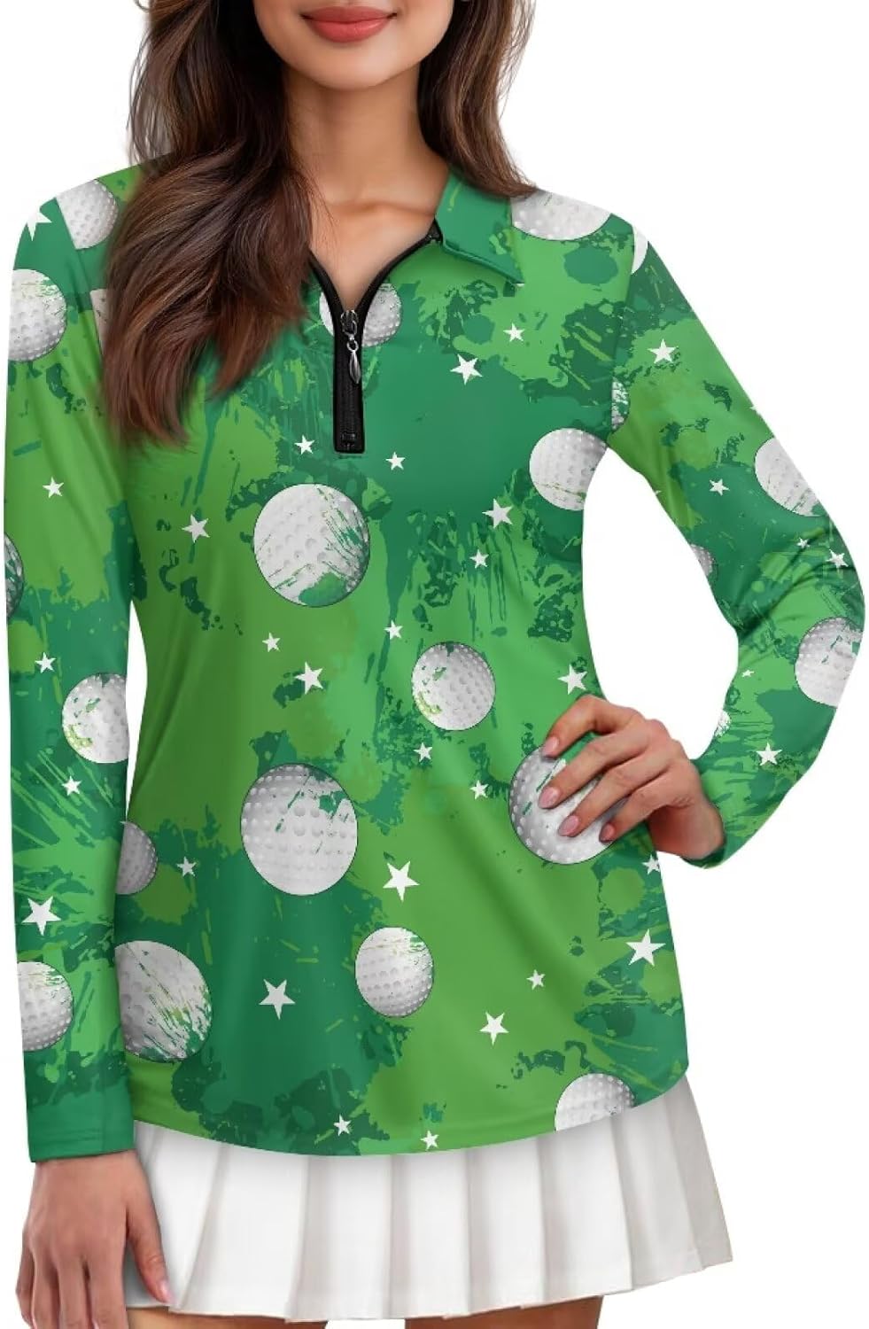 Womens Workout Top Casual Quarter Zip Golf Shirt with Collar Athletic Workout Tops Long Sleeve