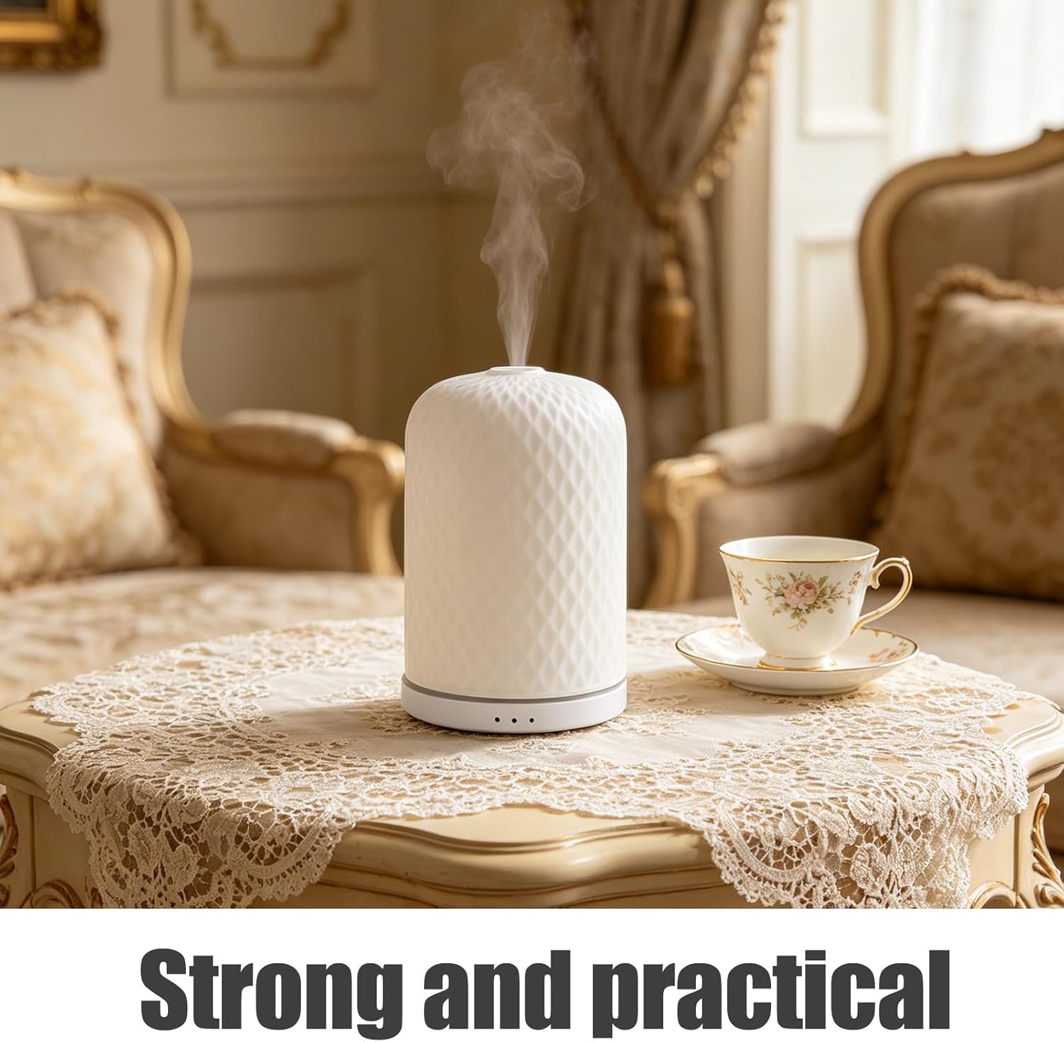Ceramic Aroma Diffuser: Decorative Essential Oil Diffuser with 7 Changing LED Atmosphere Light - Mini Water Humidifier for Bathroom and Dorm Room