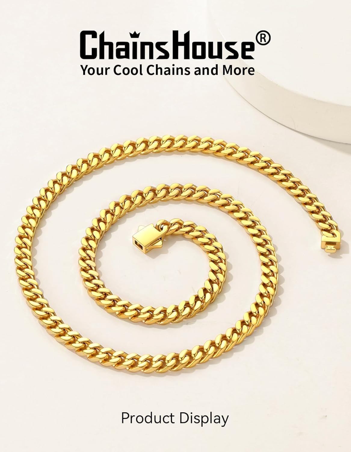 ChainsHouse Chunky Cuban Link Chain Necklace for Women, Stainless Steel Gold Chain Necklace, 5/12/14mm Width Hip Hop Cuban Chain Choker for Women Men Jewelry Gifts