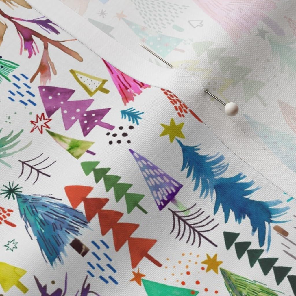 Spoonflower Fabric - Woodland Trees Winter Christmas Colorful Fun Multicolored Watercolor Printed on Petal Signature Cotton Fabric by The Yard - Sewing Quilting Apparel Crafts Decor