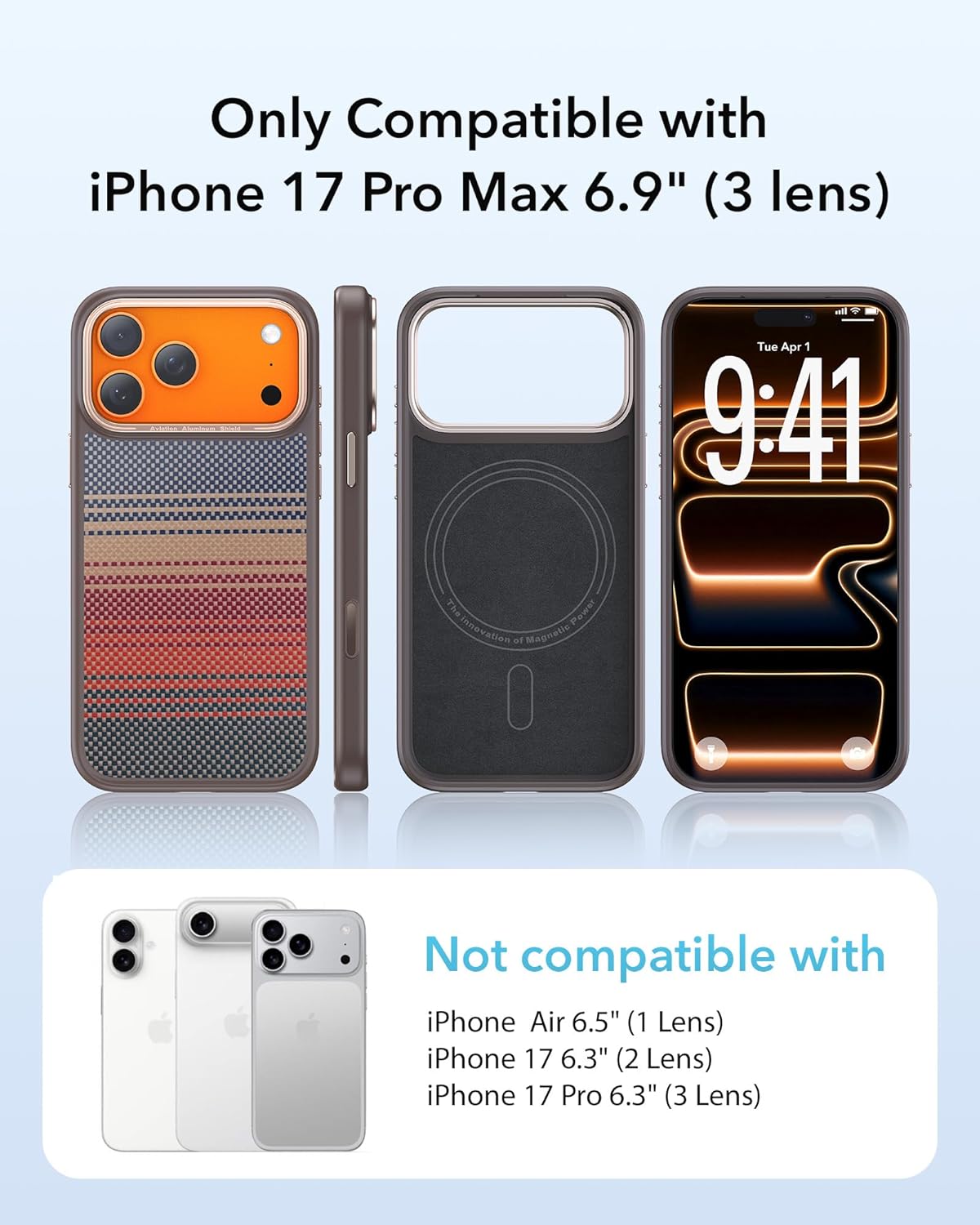 Maledan for iPhone 17 Pro Max Case Carbon Fiber & Shockproof TPU Compatible with MagSafe, Magnetic Thin & Light Case iPhone 17 ProMax with Caseless Feel, Real 1500D Aramid Fiber Woven [Not Printed] - Image 6