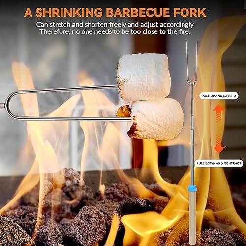 Miniatura 3 de Paquete de 5 palitos Smores para hoguera de rango escalable de 31  31.9 in, tenedores de barbacoa con bolsa de almacenamiento  Juego de palos para