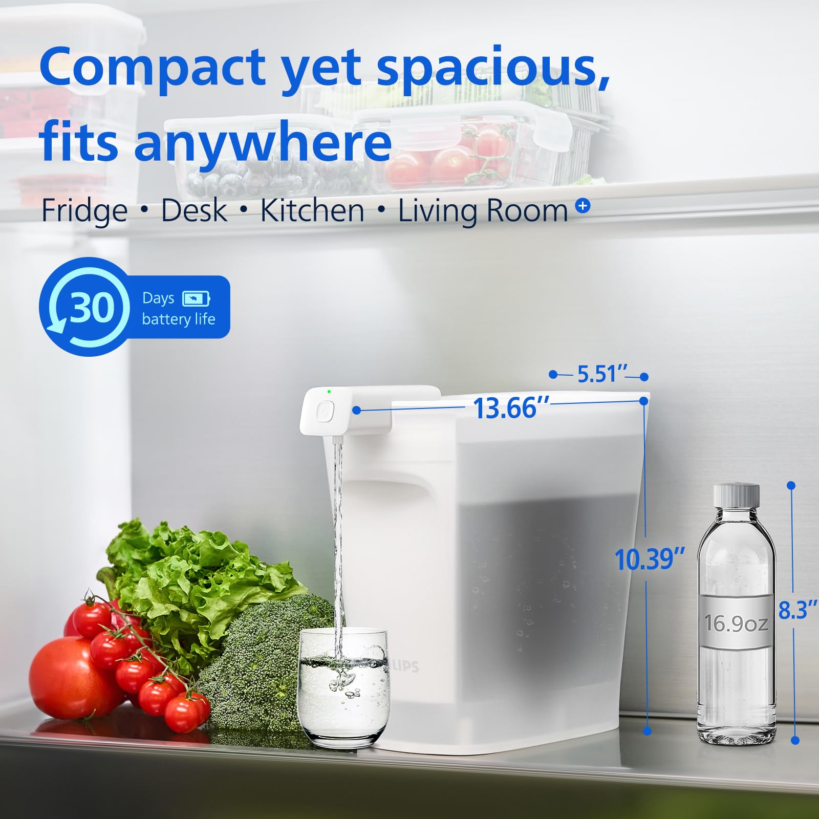 PHILIPS Jarra con filtro de agua, dispensador de agua rellenable, filtro purificador de agua para frigorífico, 1 filtro para 6 meses/680 litros, reduce 57 impurezas, incluyendo PFOA NSF/ANSI 42, 53