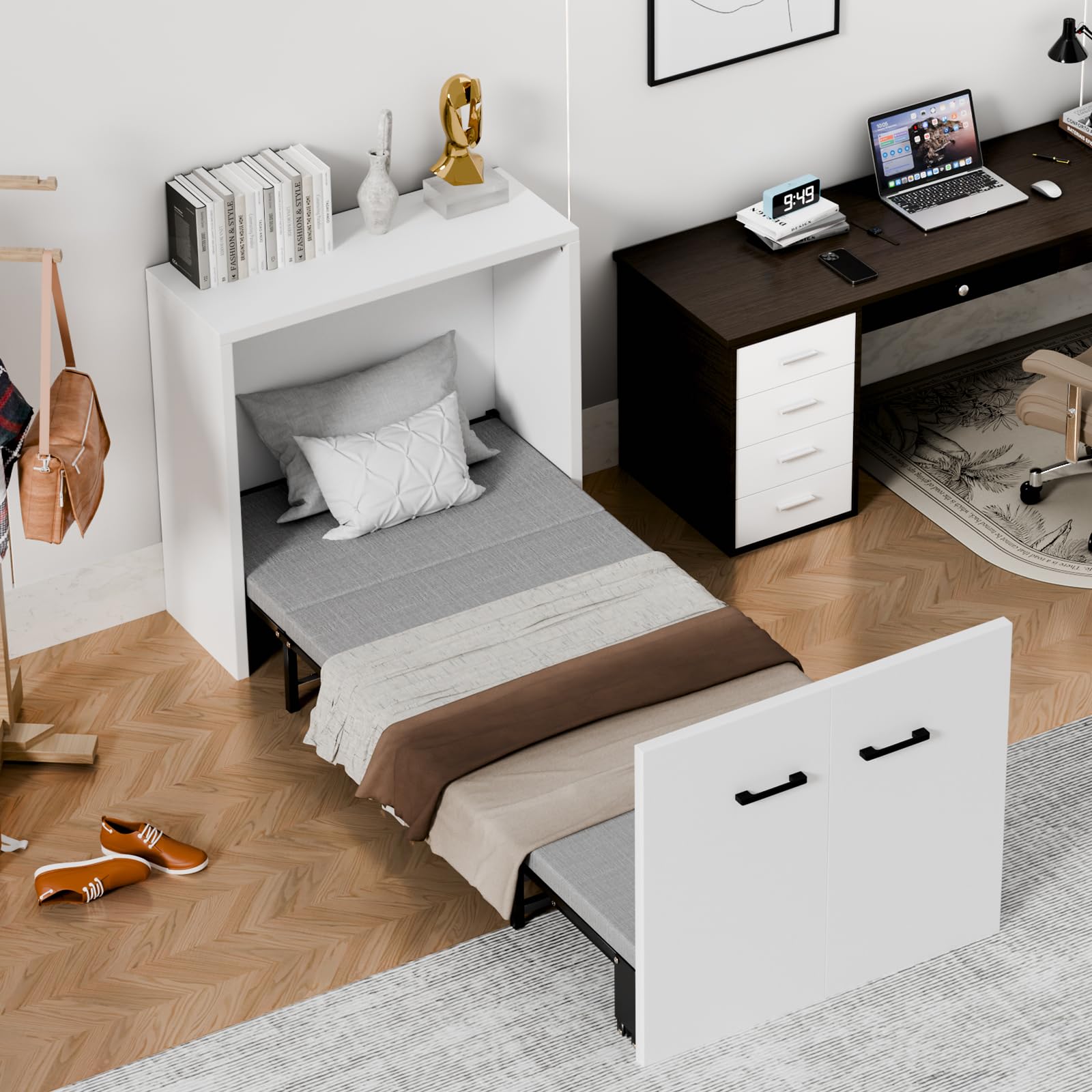 DoCred Murphy Bed Cabinet, Folding Bed Roll Away Beds with Mattresses for Adult, Pull Out Murphy Chest Daybed, Guest Beds for Apartment Study Room Office Nap Cot, Size:75" x 29"