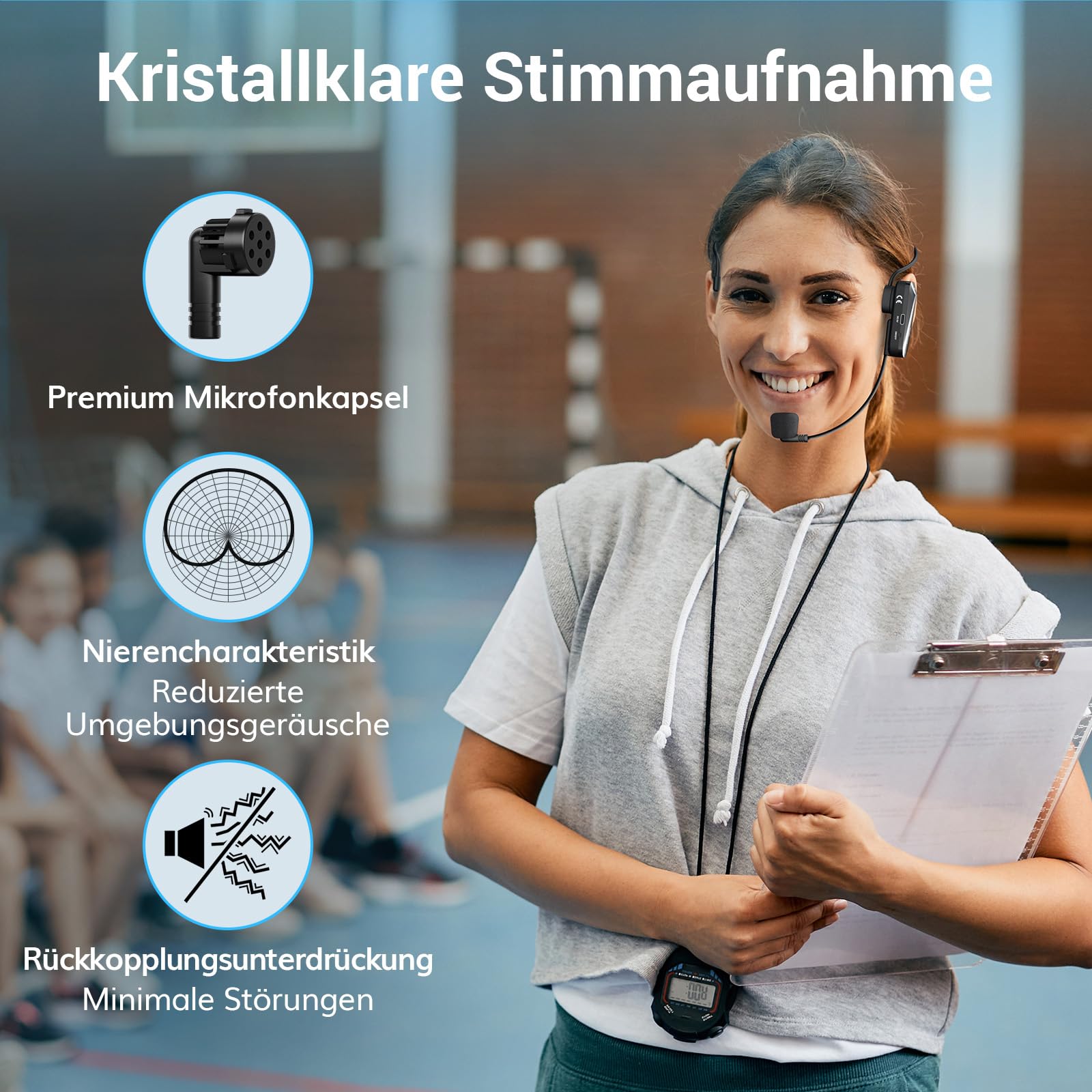 TONOR Wireless Mikrofon Headset, UHF Wiederaufladbares Drahtloses Mikrofon, 20 Kanäle mit 20m Kabelloser Übertragung, Für Fitness, Unterricht, Führungen, Sprachverstärker