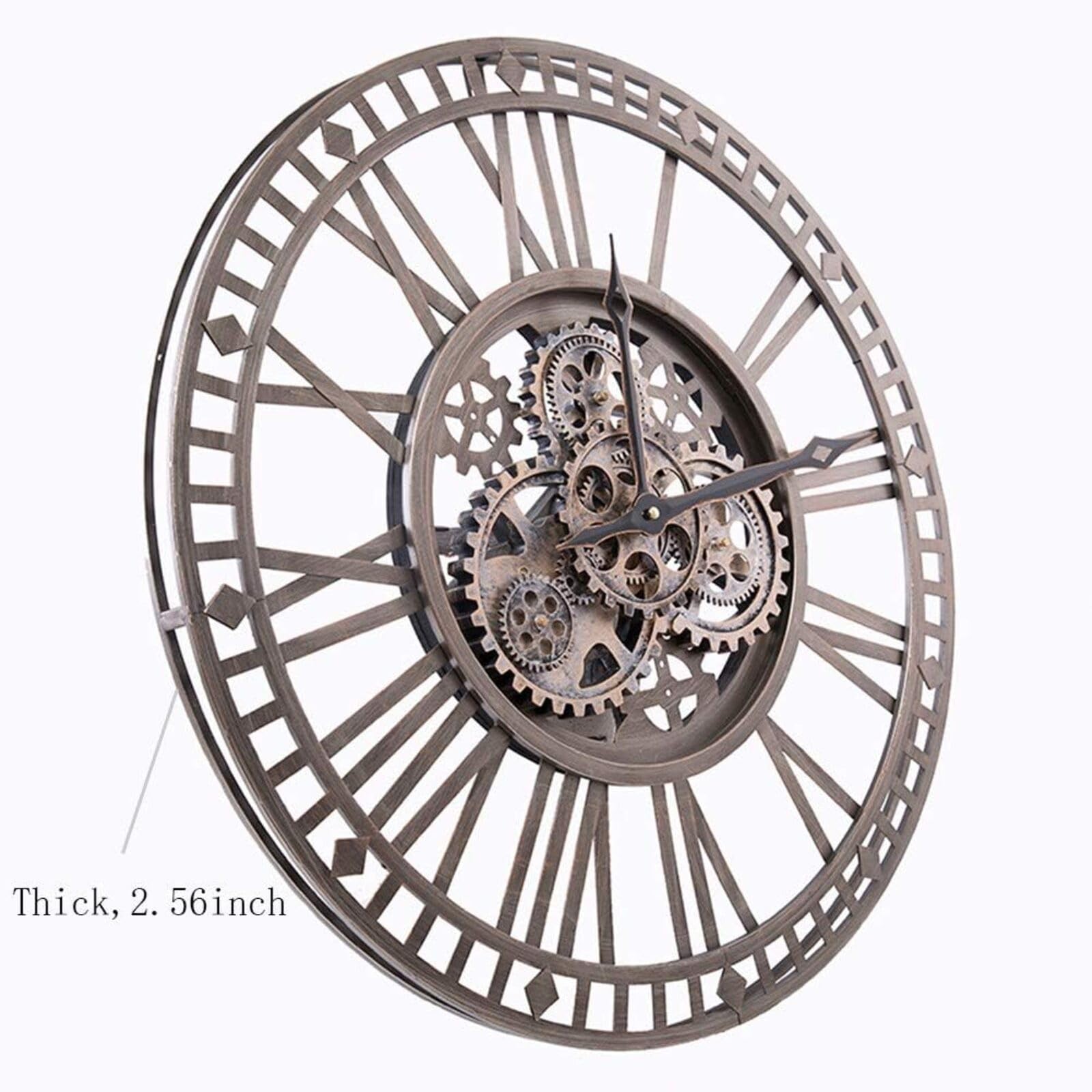 SkyFace Vintage Wanduhr Groß mit Beweglichen Zahnrädern Lautlos Wanduhr Vintage 60cm Industrial Steampunk Vintage Retro Antike Metall Uhr für Küche Wohnzimmer Zuhause Bar Schule
