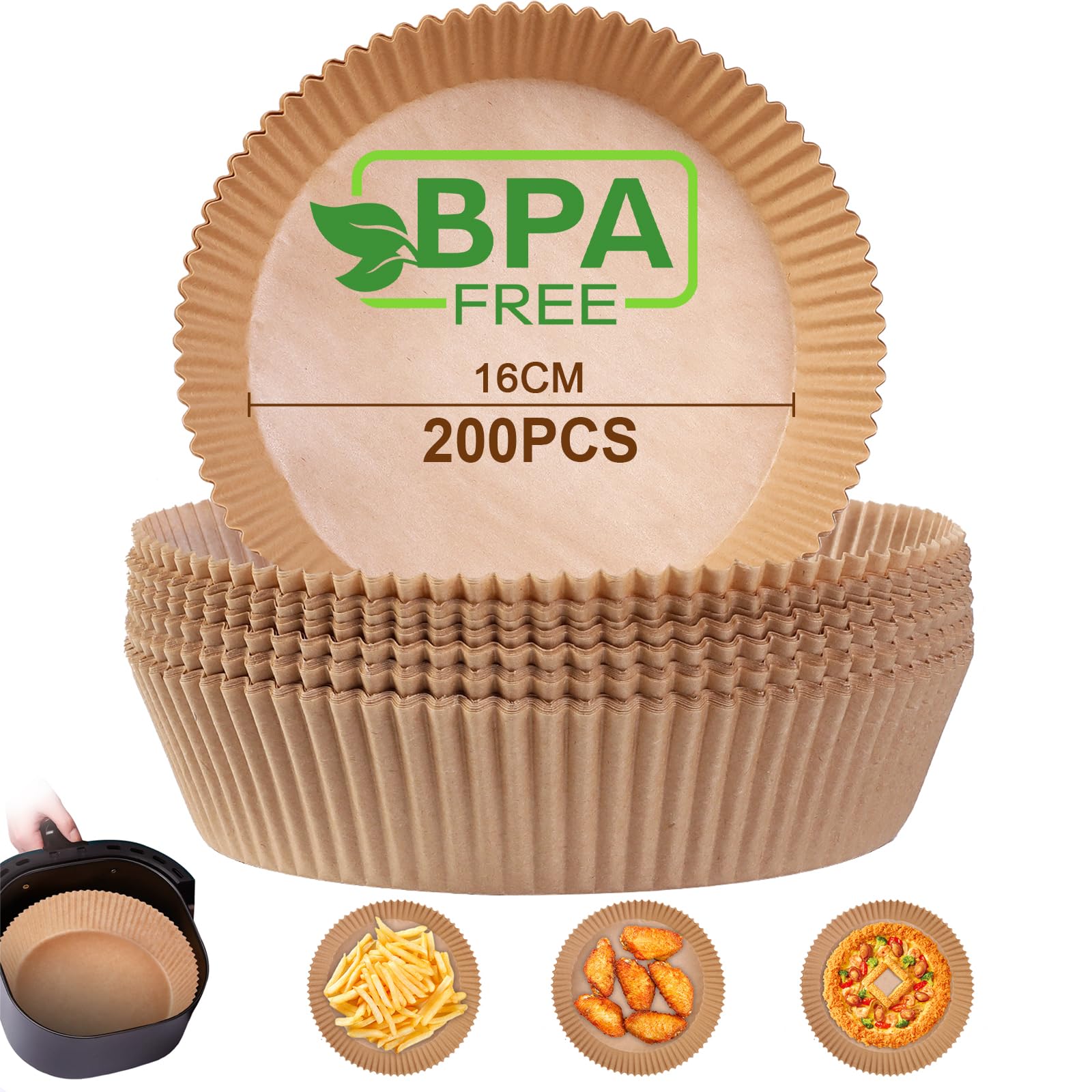 AiQInu Lot De 200 Feuilles De Papier Sulfurisé Rond Pour Friteuse à Air Chaud, 16 Cm, Sans BPA, Imperméable, Résistant à L'huile, Papier Parchemin Liner Airfryer Accessoires Pour Friteuse à Air Chaud