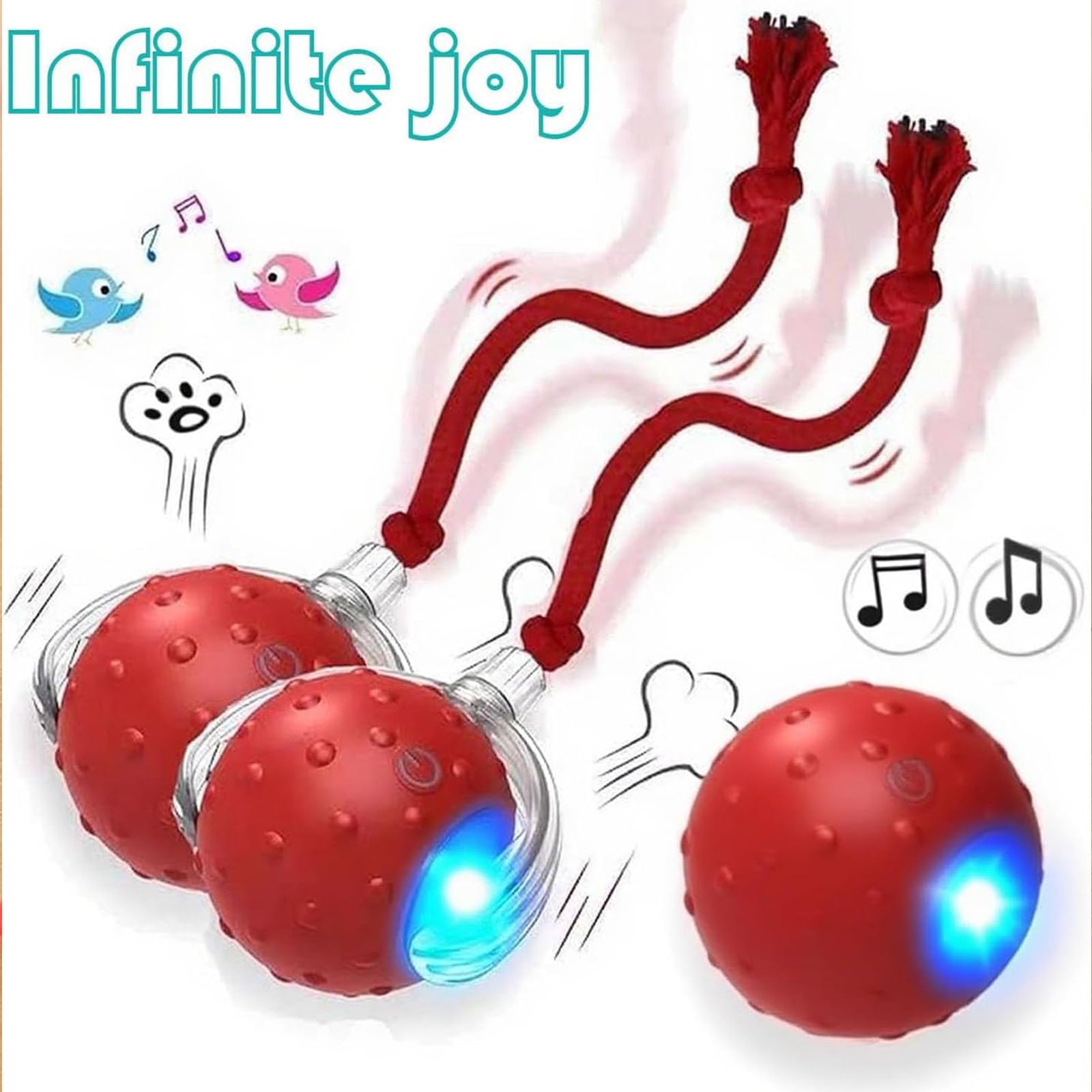 Tiny Fetch Ball Dog Toy, Interactive Fast Moving Ball with Birdsong, 3 Modes Available, Smart 360° Rolling Rechargeable Dog Cats Ball for Dogs and Cats (Blue+Red) - 4